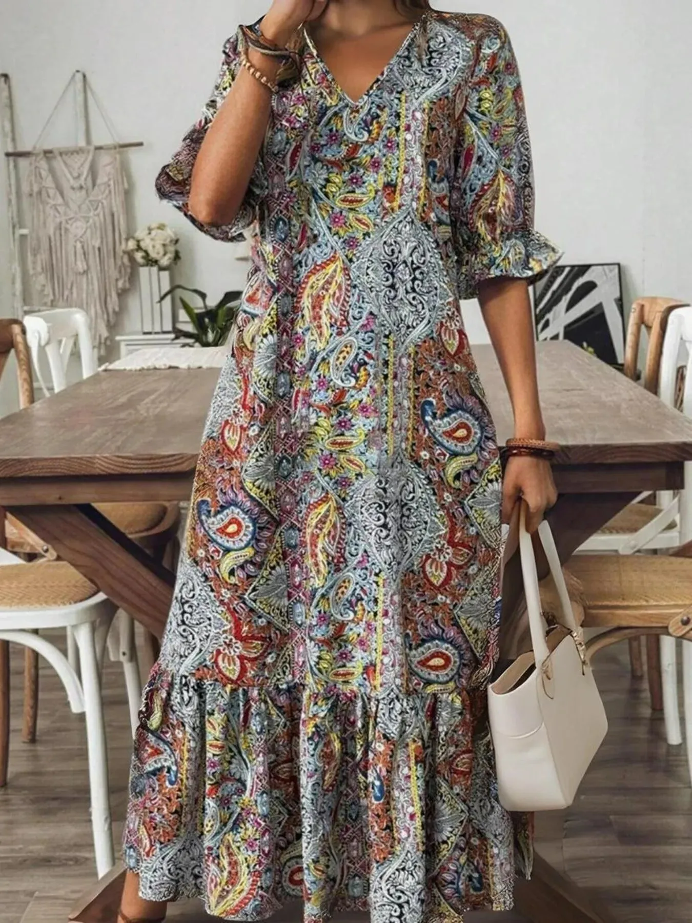 Full Size Bohemian Paisley Print V-Neck Midi Dress Plus Size sold by Charming Charlie product image thumbnail 5