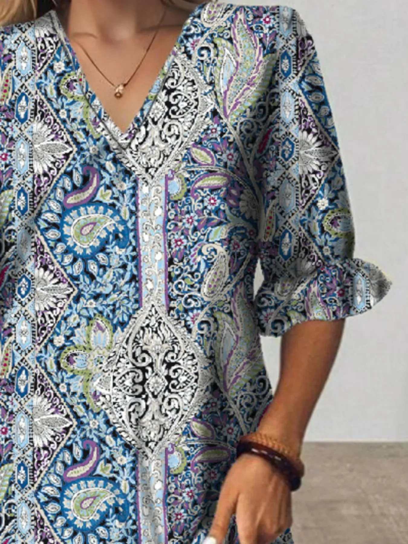 Full Size Bohemian Paisley Print V-Neck Midi Dress Plus Size sold by Charming Charlie product image thumbnail 3