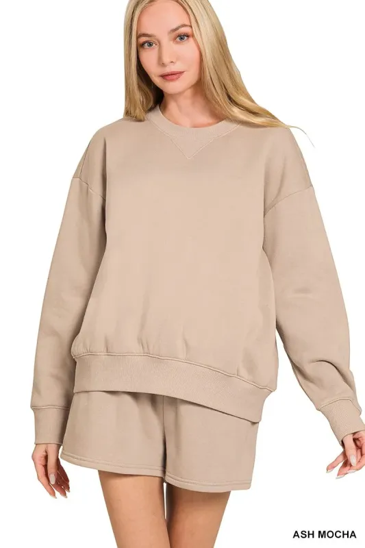 Zenana Fleece Long Sleeve Sweatshirts & Shorts Set sold by Charming Charlie