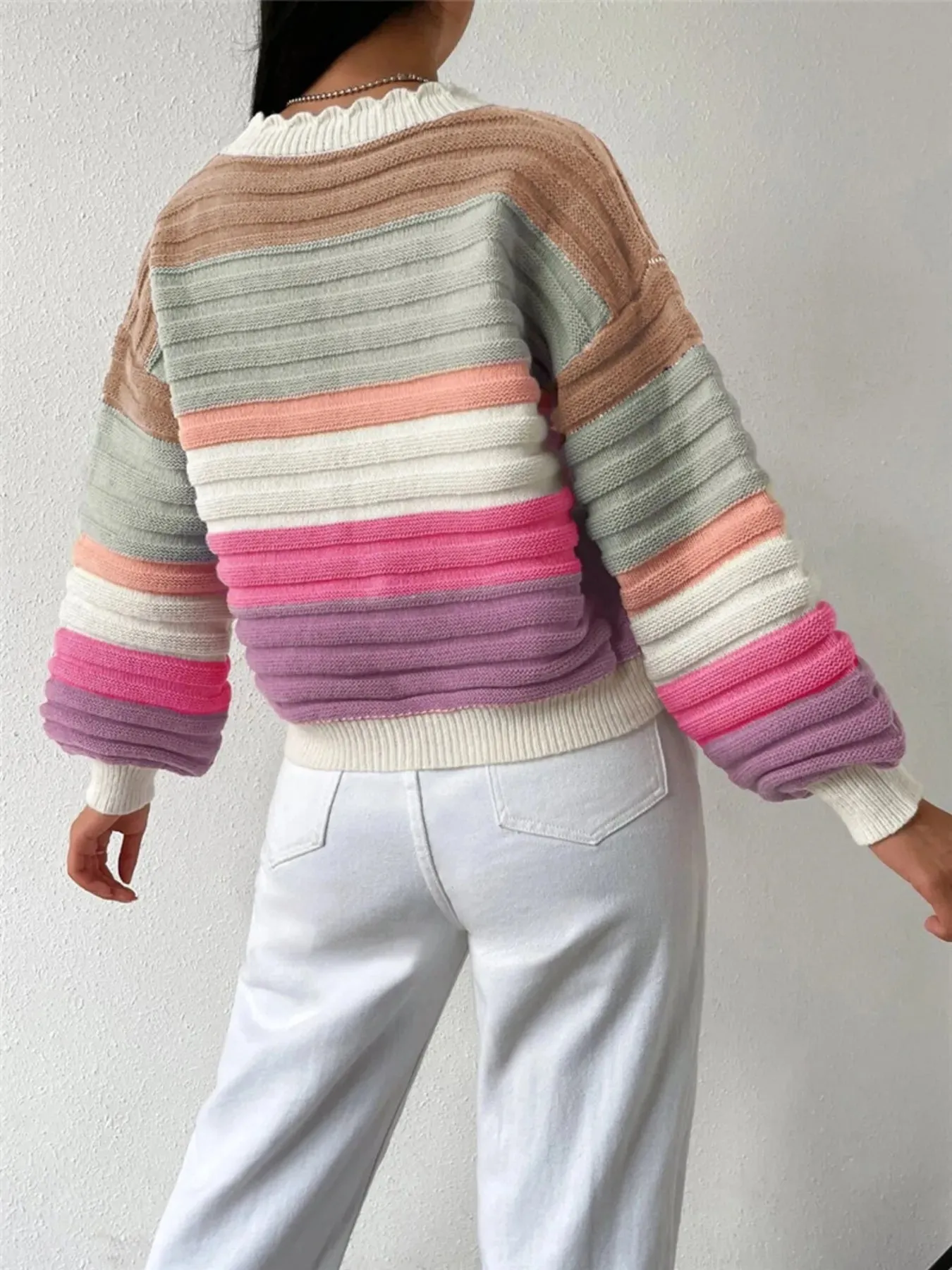 Rainbow Striped Cropped Cardigan with Balloon Sleeves sold by Charming Charlie product image thumbnail 2