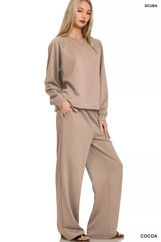 Zenana Scuba Crewneck Sweatshirt and Pants Set sold by Charming Charlie