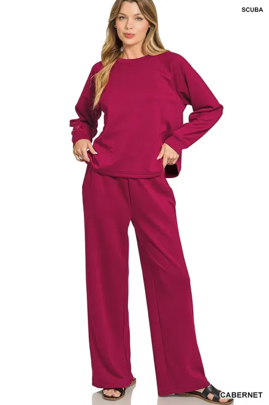 Zenana Scuba Crewneck Sweatshirt and Pants Set sold by Charming Charlie