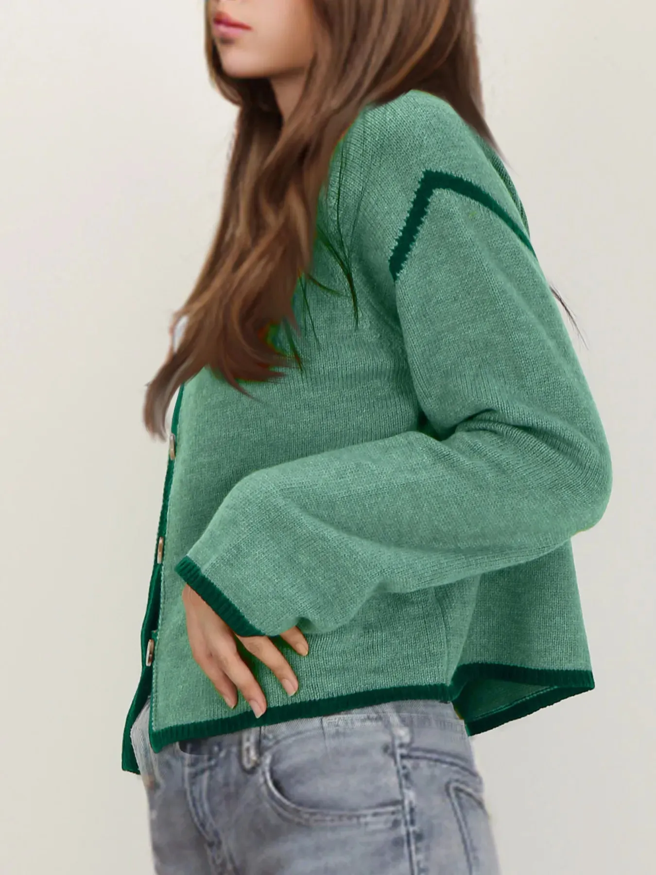 Button-Front Cardigan with Contrast Trim sold by Charming Charlie product image thumbnail 2