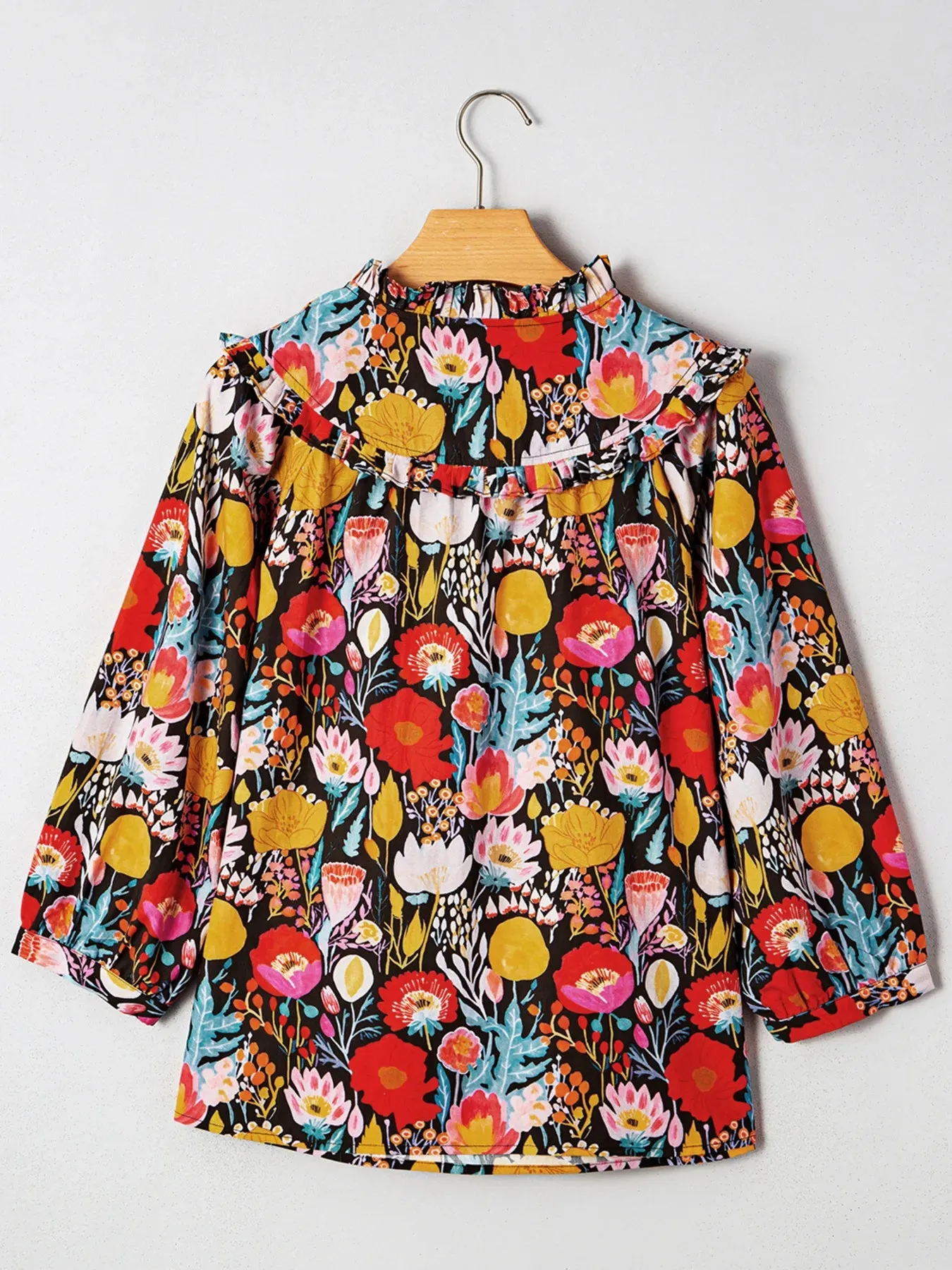Floral 3/4 Puff Sleeve Tied Neck Blouse sold by Charming Charlie product image thumbnail 4