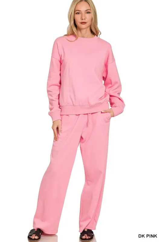 Zenana Fleece Long Sleeve Top and Sweatpants Set sold by Charming Charlie