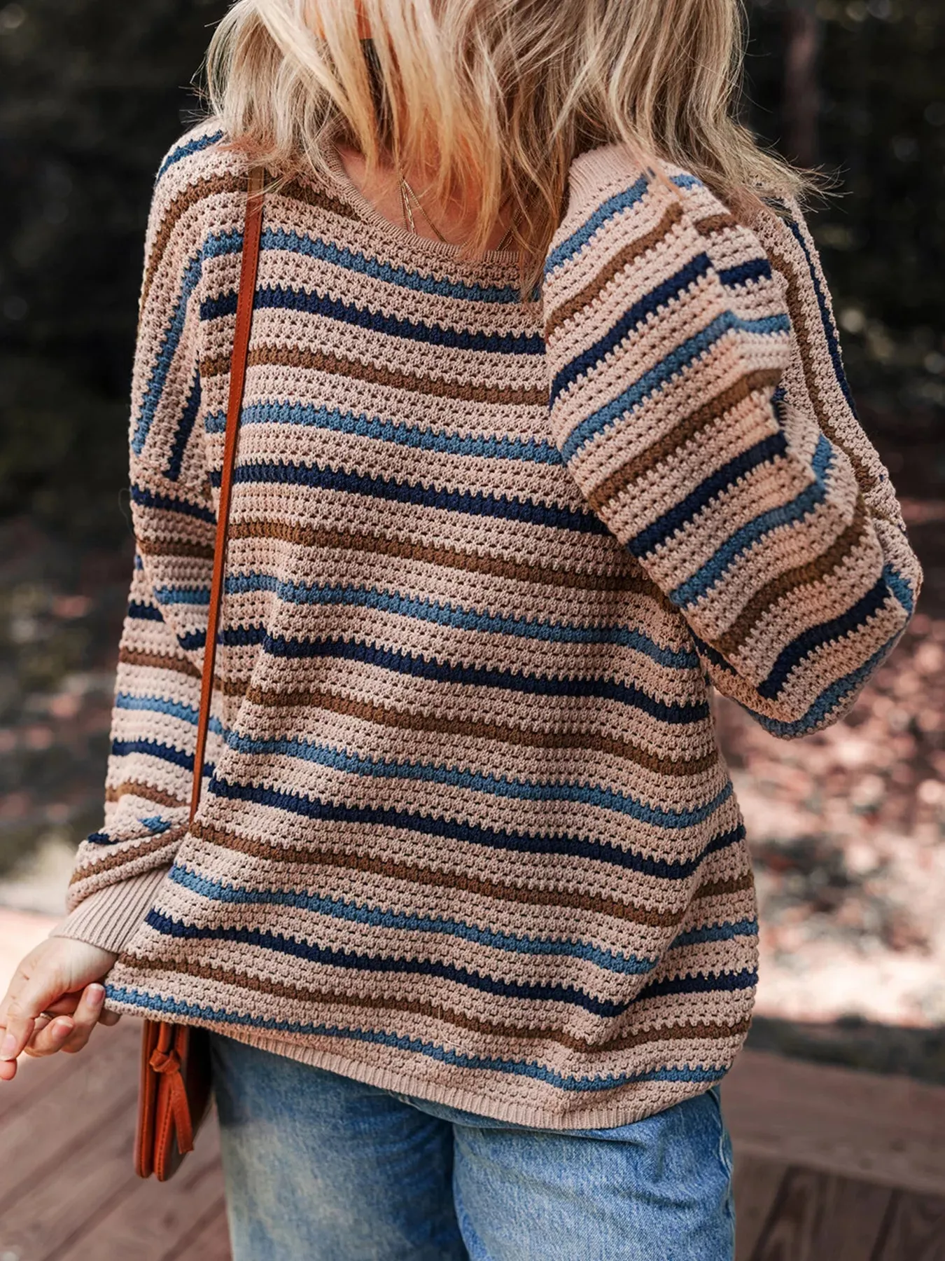 Multicolour Striped Knitted Drop Shoulder Round Neck Sweater sold by Charming Charlie product image thumbnail 4