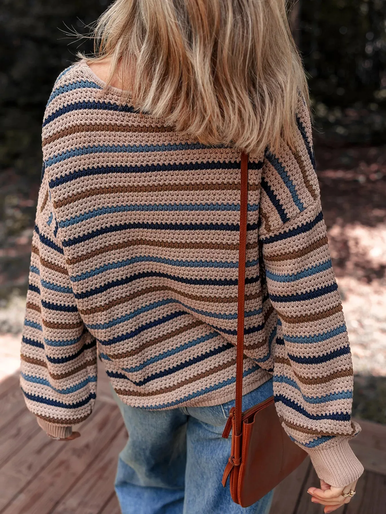 Multicolour Striped Knitted Drop Shoulder Round Neck Sweater sold by Charming Charlie product image thumbnail 5