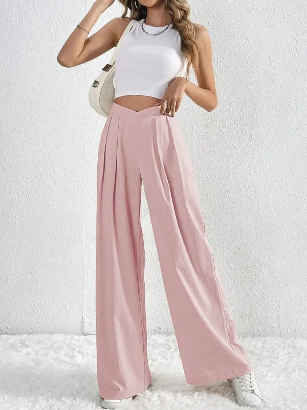 V-Waisted Ruched Front Wide Leg Pants sold by Charming Charlie