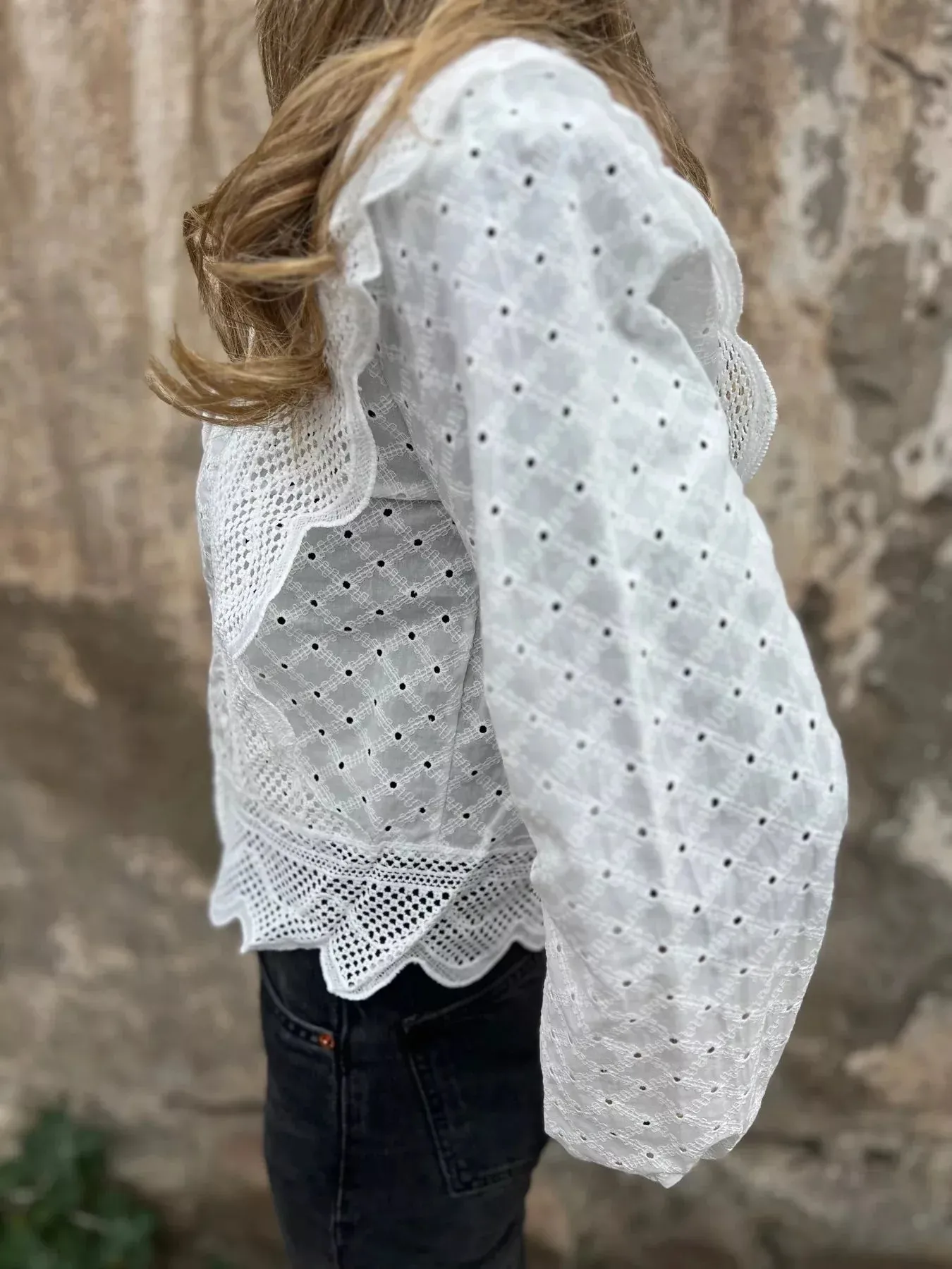 Eyelet Button-Up Shirt with Scalloped Hem sold by Charming Charlie product image thumbnail 3