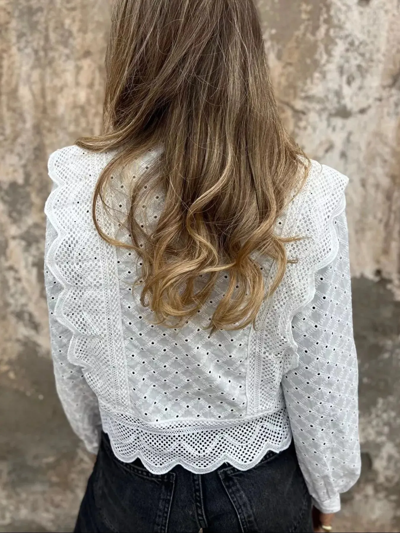 Eyelet Button-Up Shirt with Scalloped Hem sold by Charming Charlie product image thumbnail 4