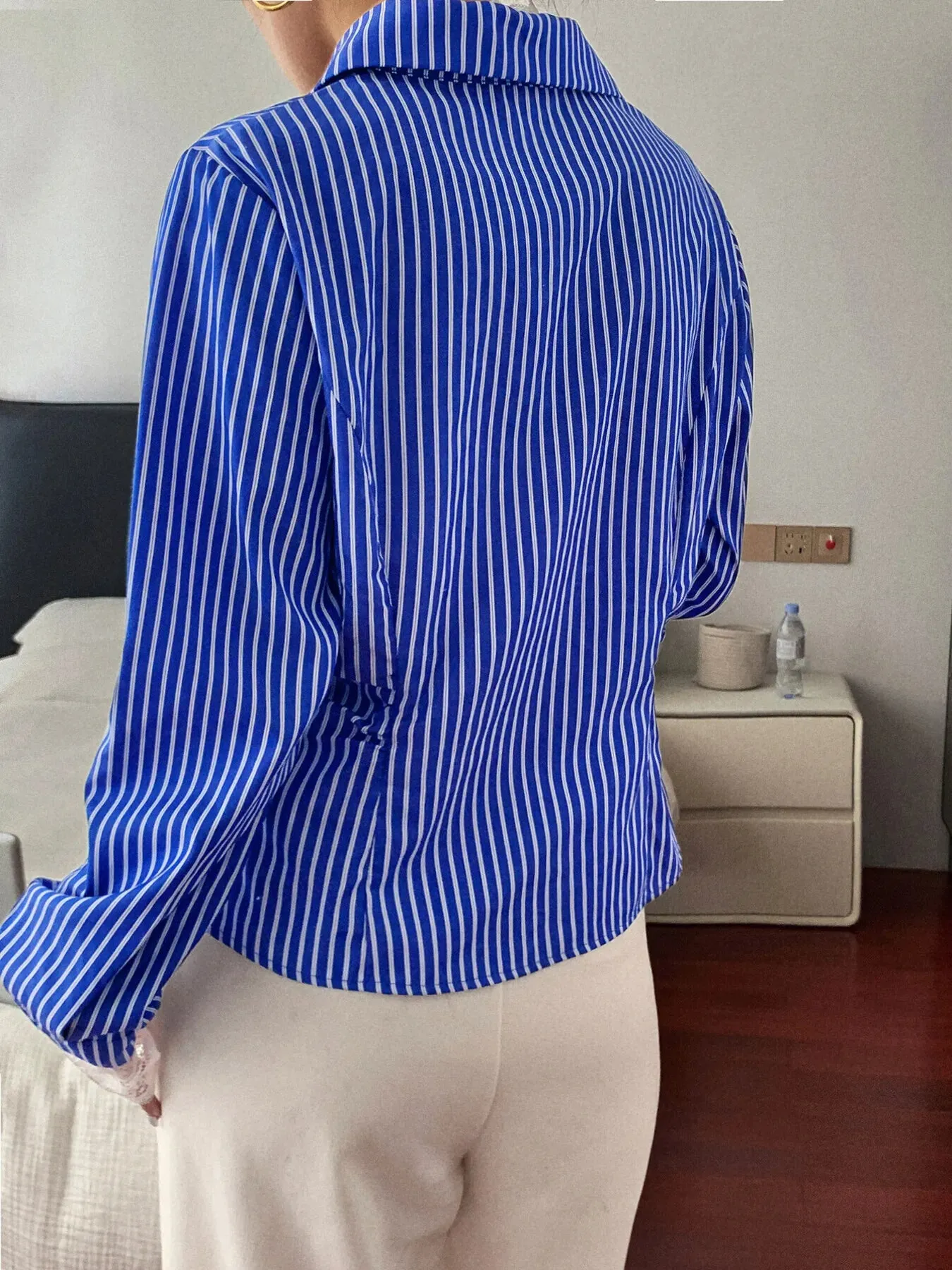 Striped Button-Down Shirt with Lace Detail sold by Charming Charlie product image thumbnail 5