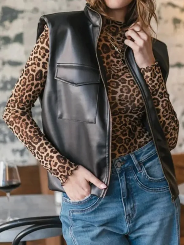 Leather Sleeveless Vest Coat with Zipper Closure sold by Charming Charlie