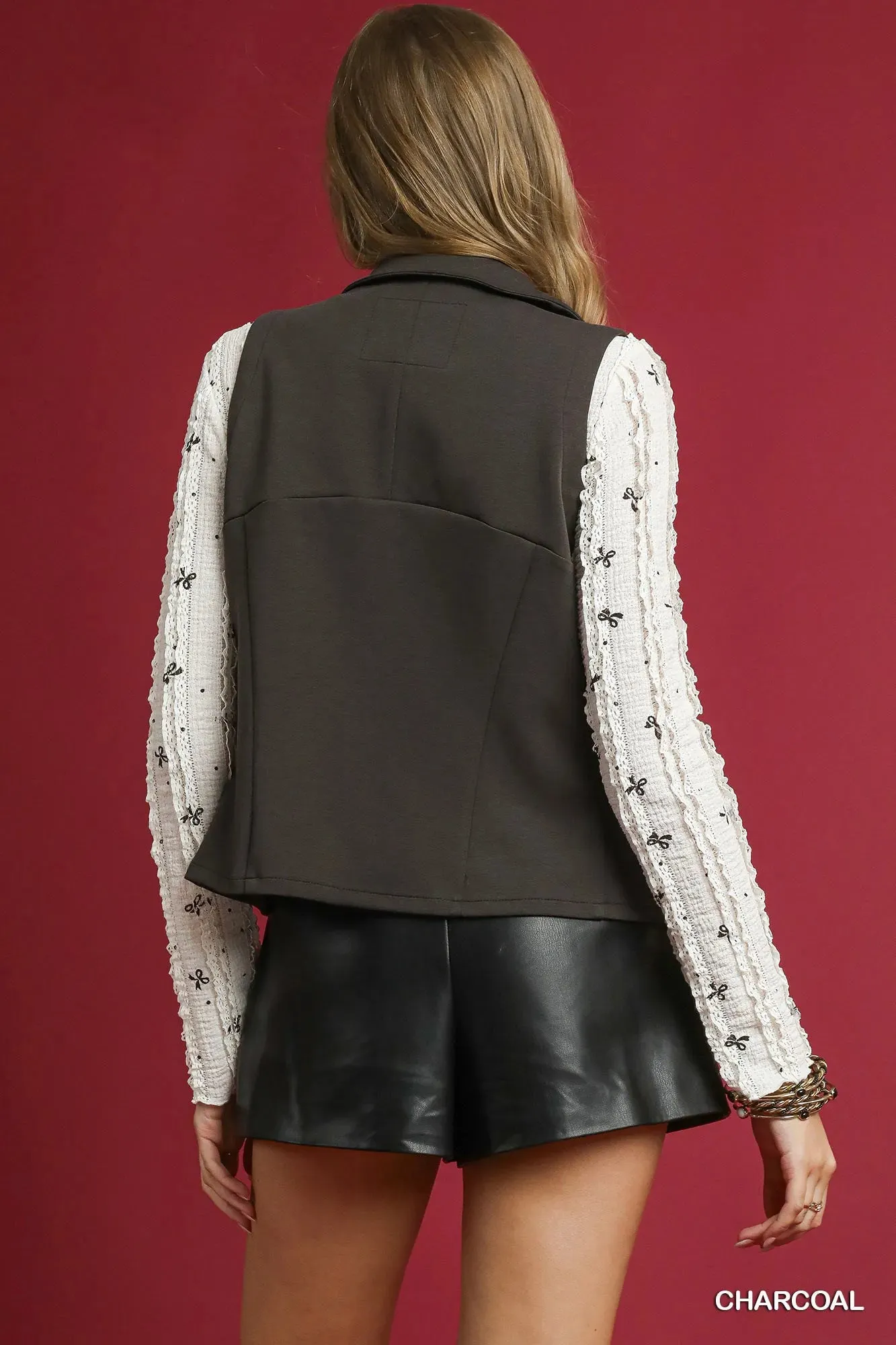 Umgee Zip-Front Fitted Vest with Pockets sold by Charming Charlie product image thumbnail 3