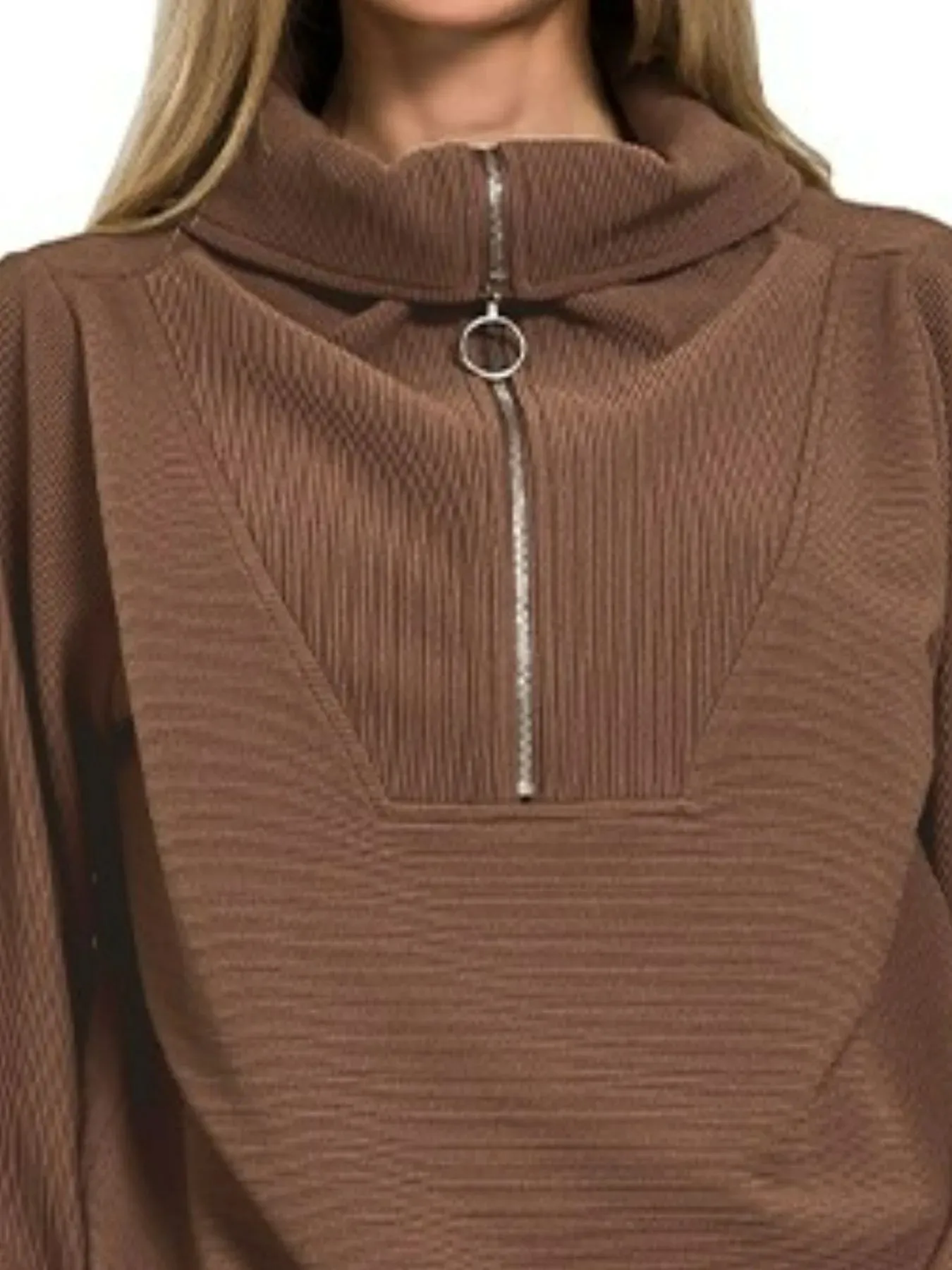 Zenana Ribbed High Neck Half Zip Pullover & Pants Set sold by Charming Charlie product image thumbnail 3