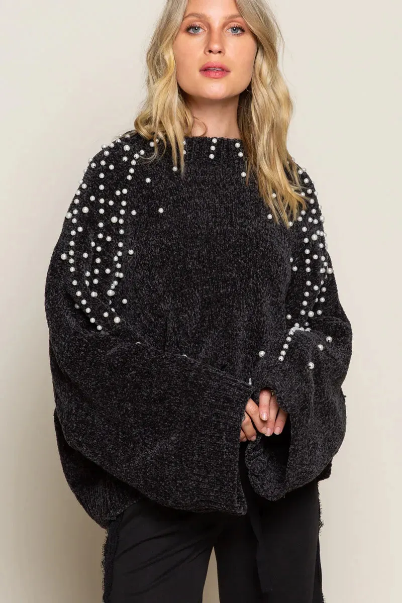 POL Oversized Pearl Embellished Sweater sold by Charming Charlie