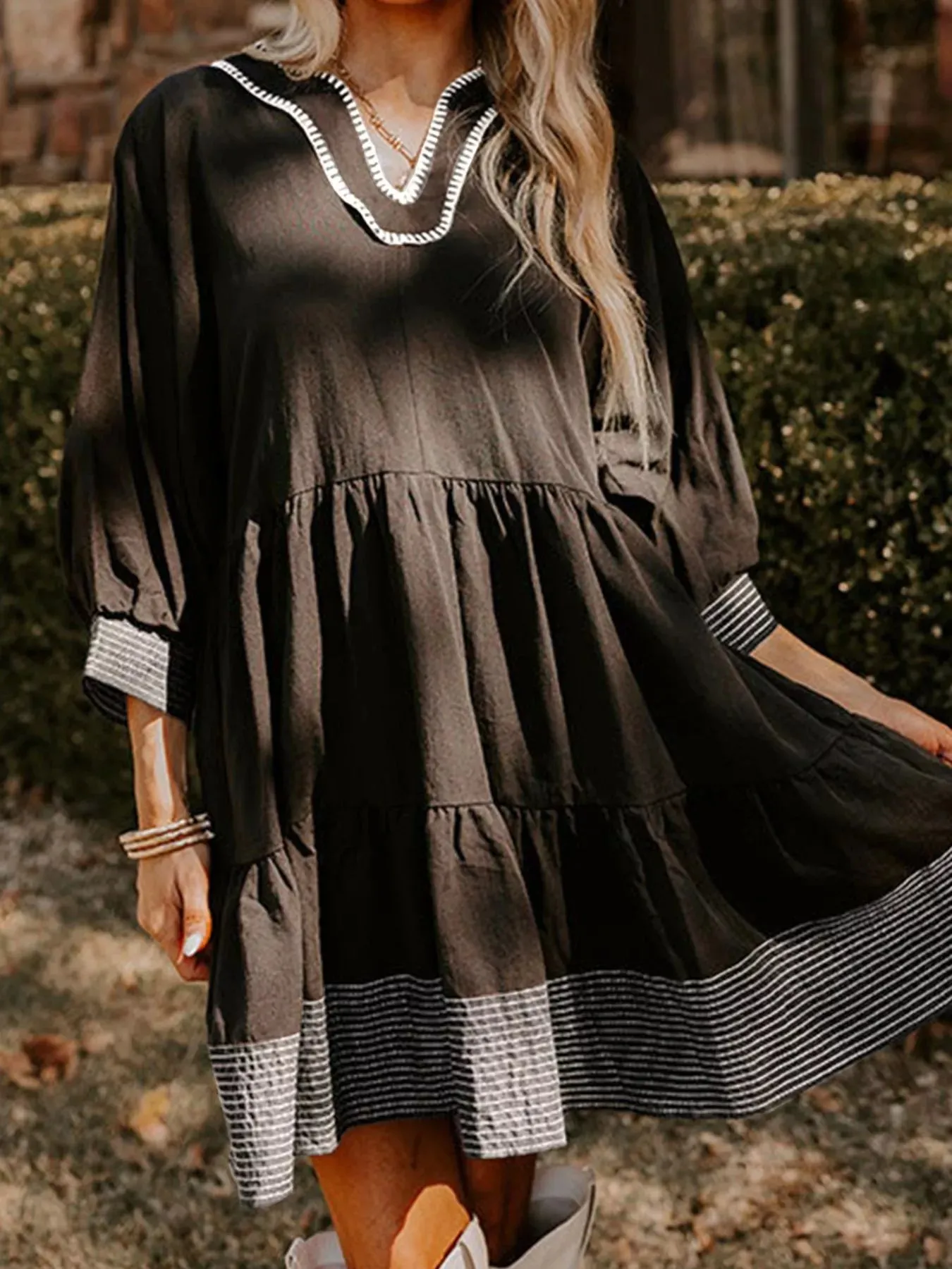 Striped Hem 3/4 Sleeve Tiered Dress sold by Charming Charlie product image thumbnail 5