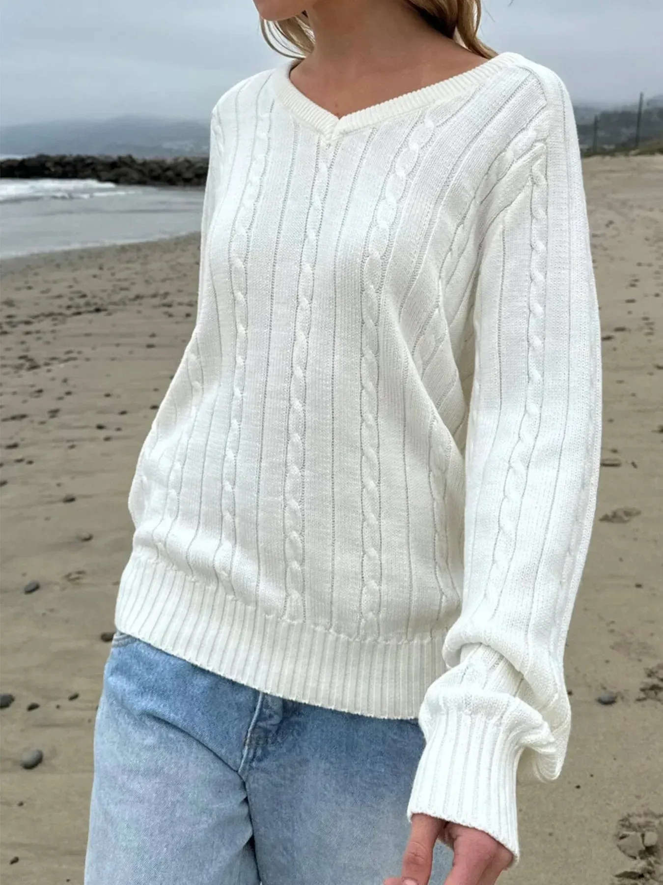 Cable Knit V-Neck Pullover Sweater sold by Charming Charlie product image thumbnail 2