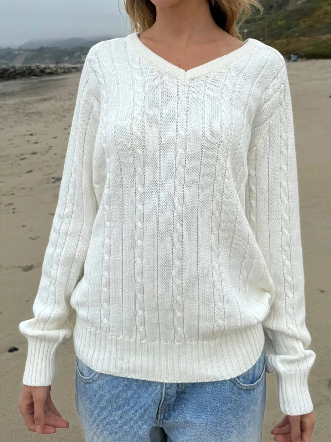 Cable Knit V-Neck Pullover Sweater sold by Charming Charlie product image thumbnail 3