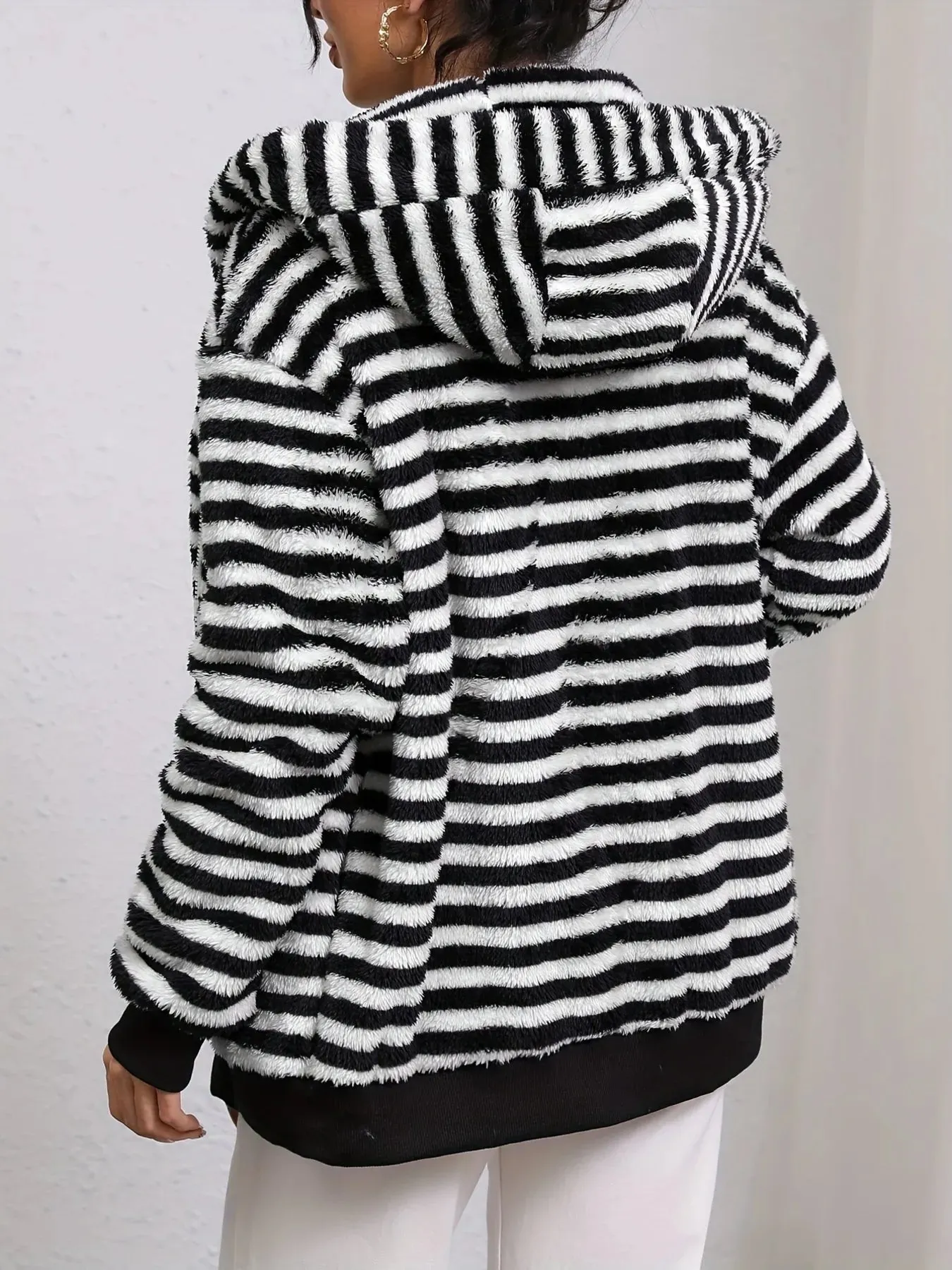 Striped Fuzzy Zip Up Hooded Outerwear sold by Charming Charlie product image thumbnail 2