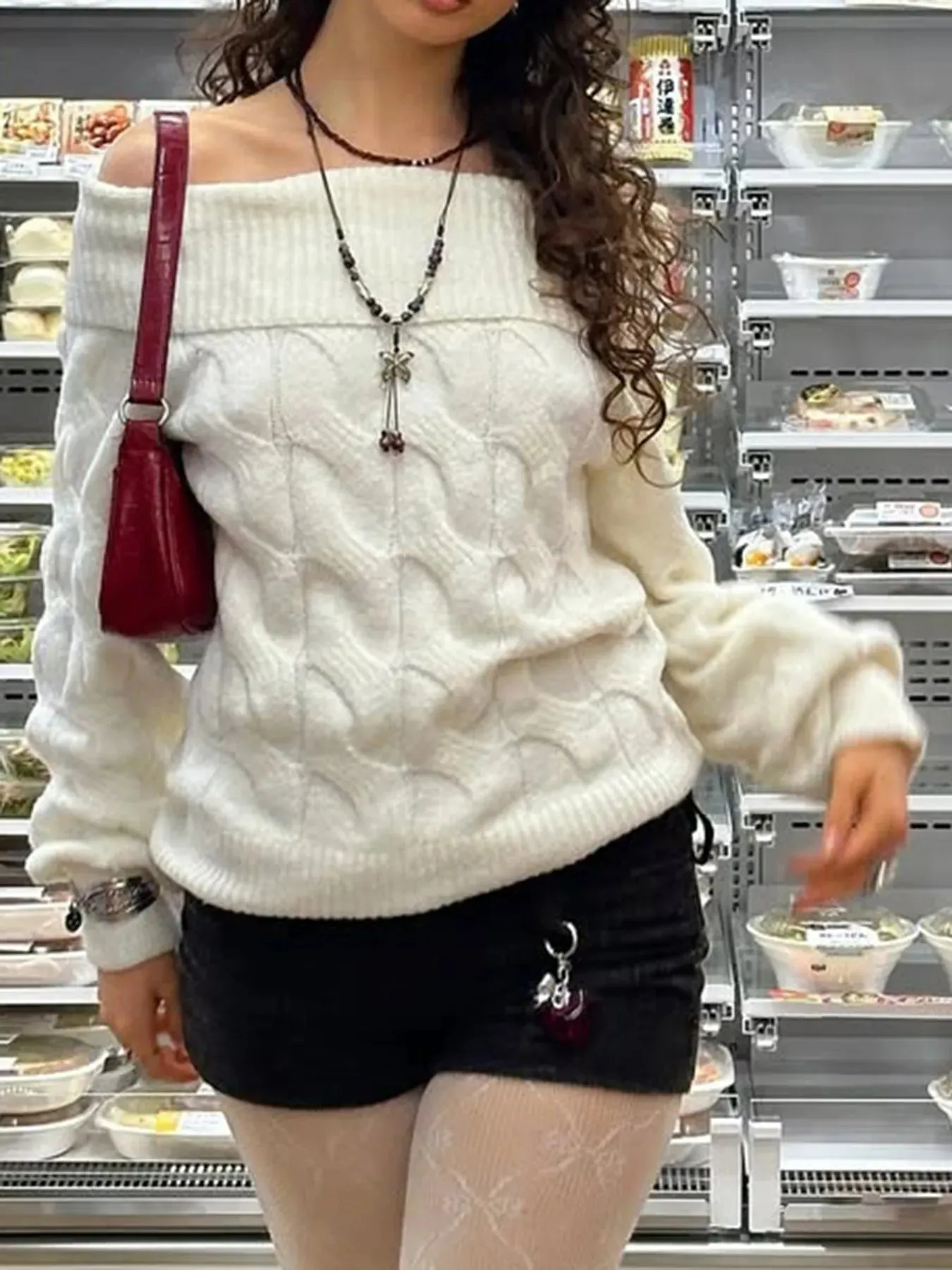 Cable Knit Off-Shoulder Sweater sold by Charming Charlie product image thumbnail 3