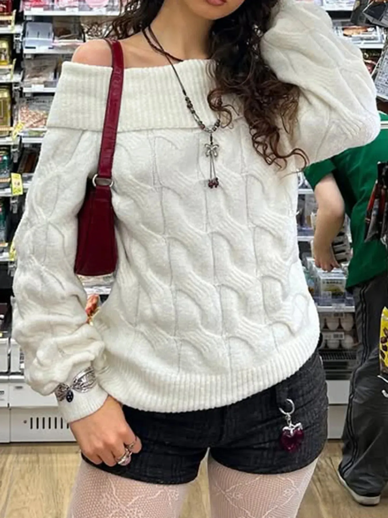 Cable Knit Off-Shoulder Sweater sold by Charming Charlie product image thumbnail 4