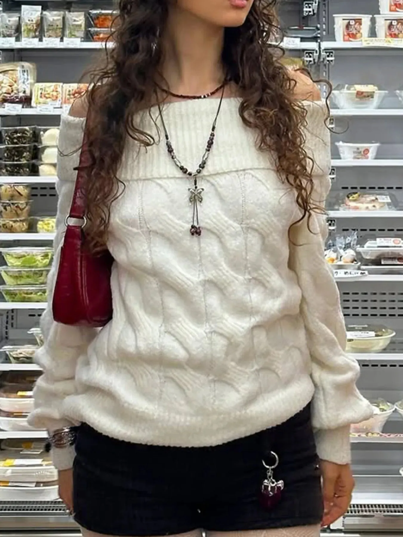 Cable Knit Off-Shoulder Sweater sold by Charming Charlie product image thumbnail 2