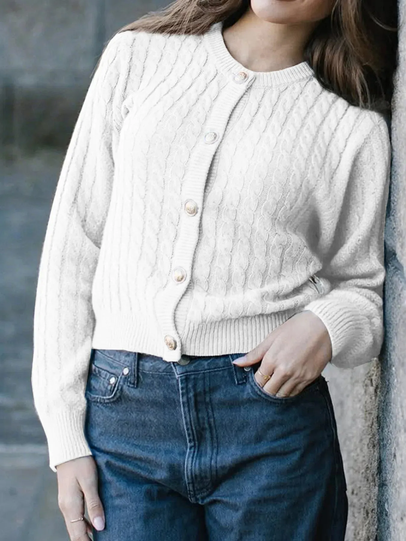 Cable Knit Button-Up Cardigan sold by Charming Charlie product image thumbnail 4