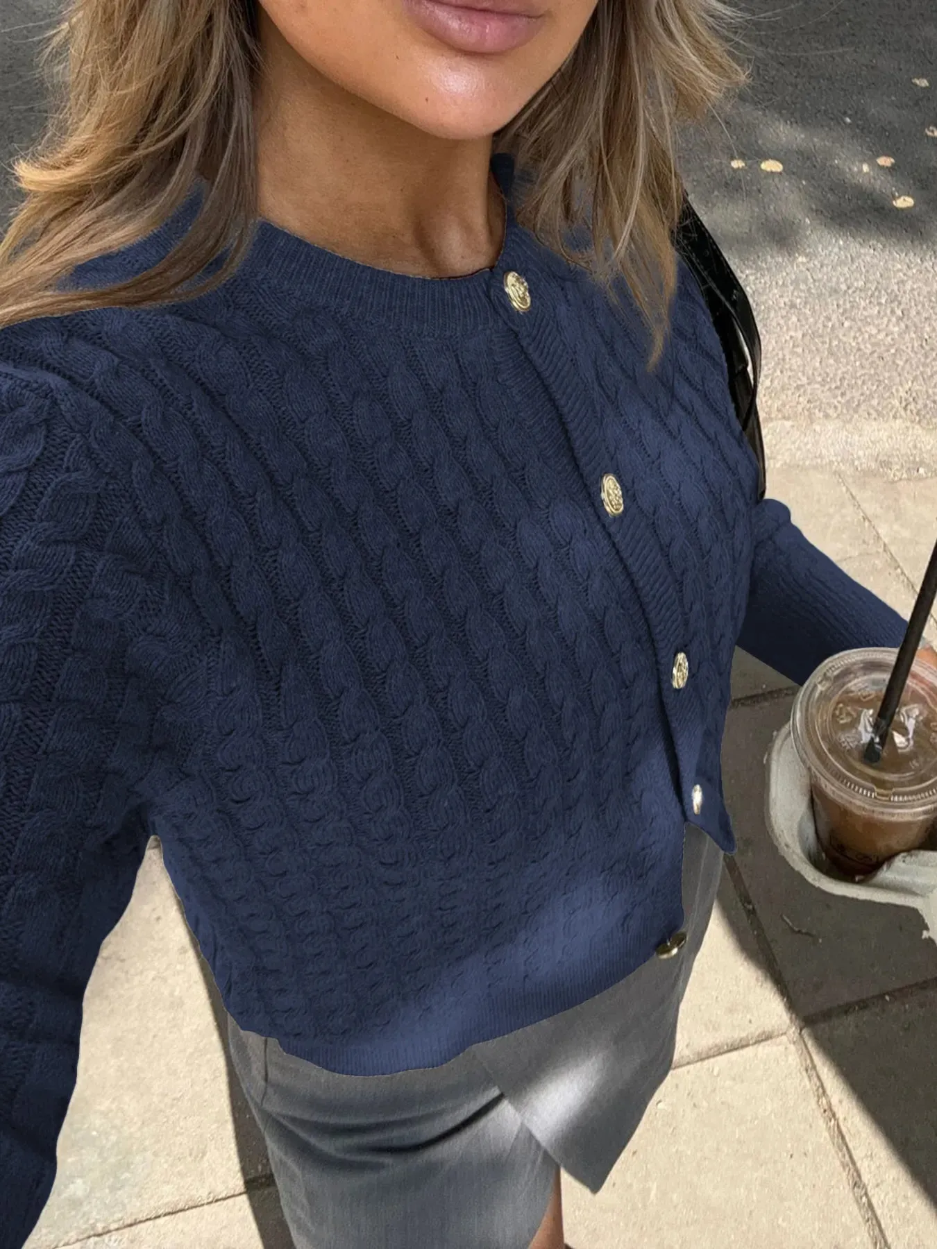 Cable Knit Button-Up Cardigan sold by Charming Charlie