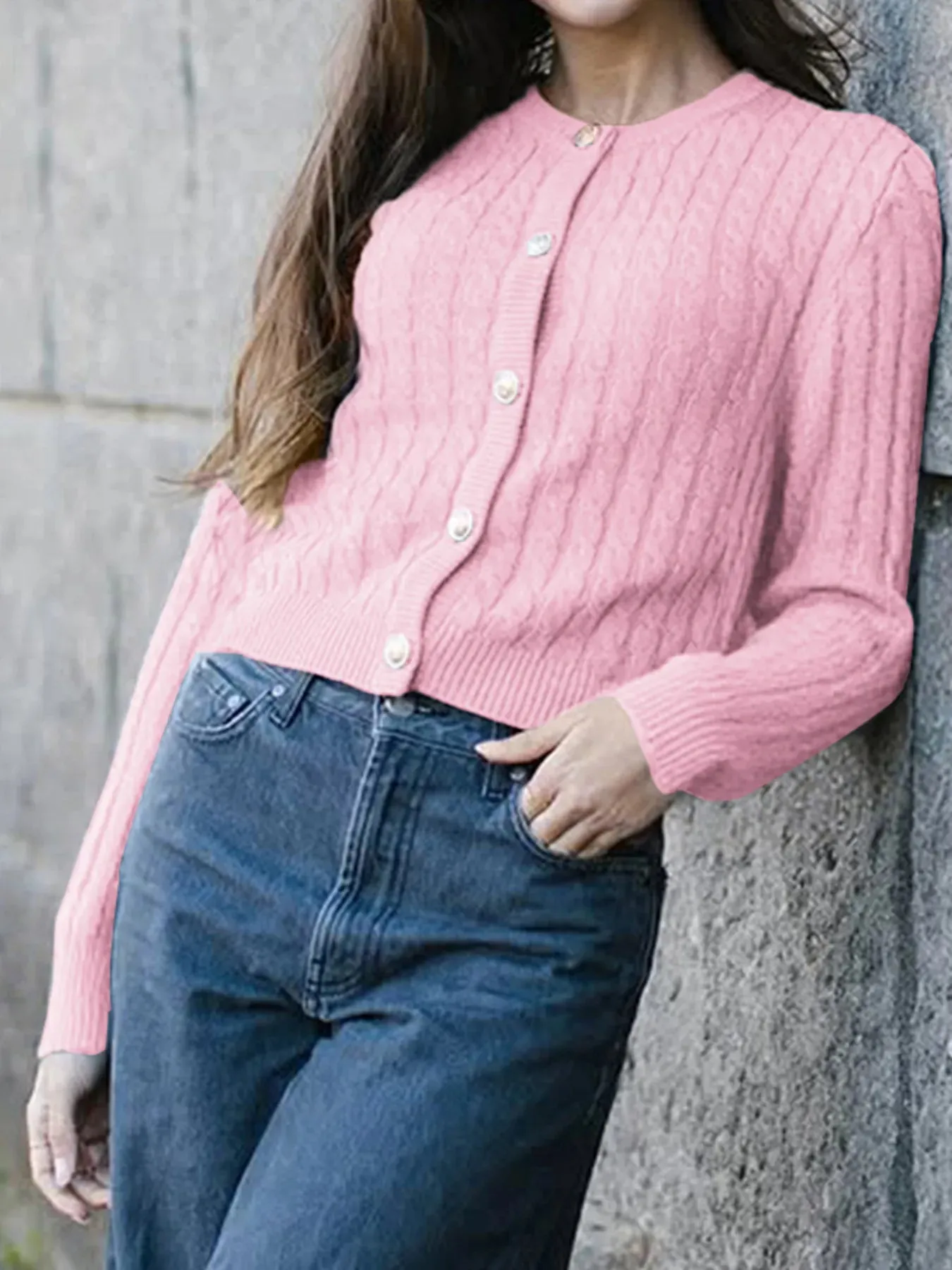 Cable Knit Button-Up Cardigan sold by Charming Charlie product image thumbnail 5