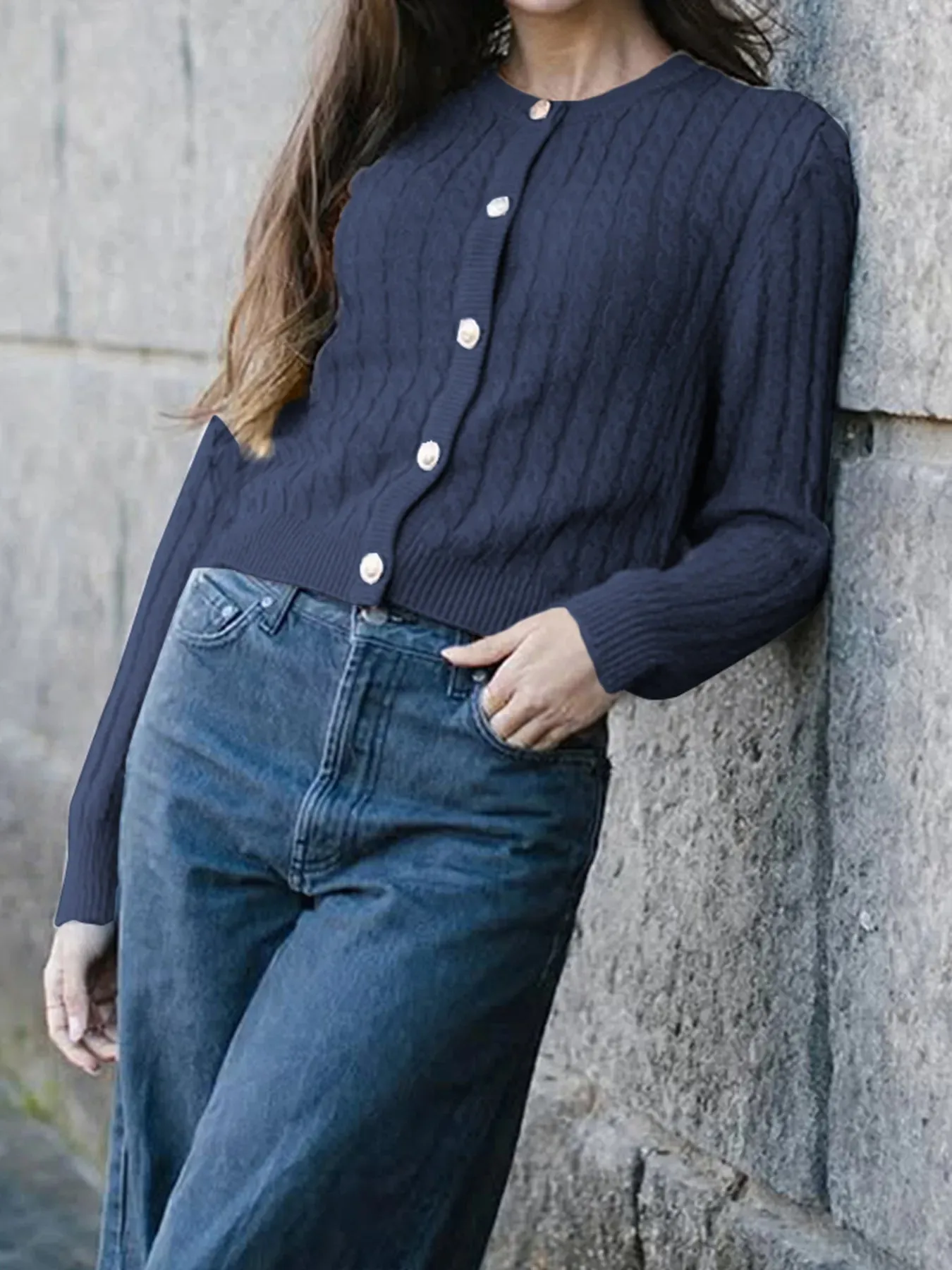 Cable Knit Button-Up Cardigan sold by Charming Charlie product image thumbnail 2