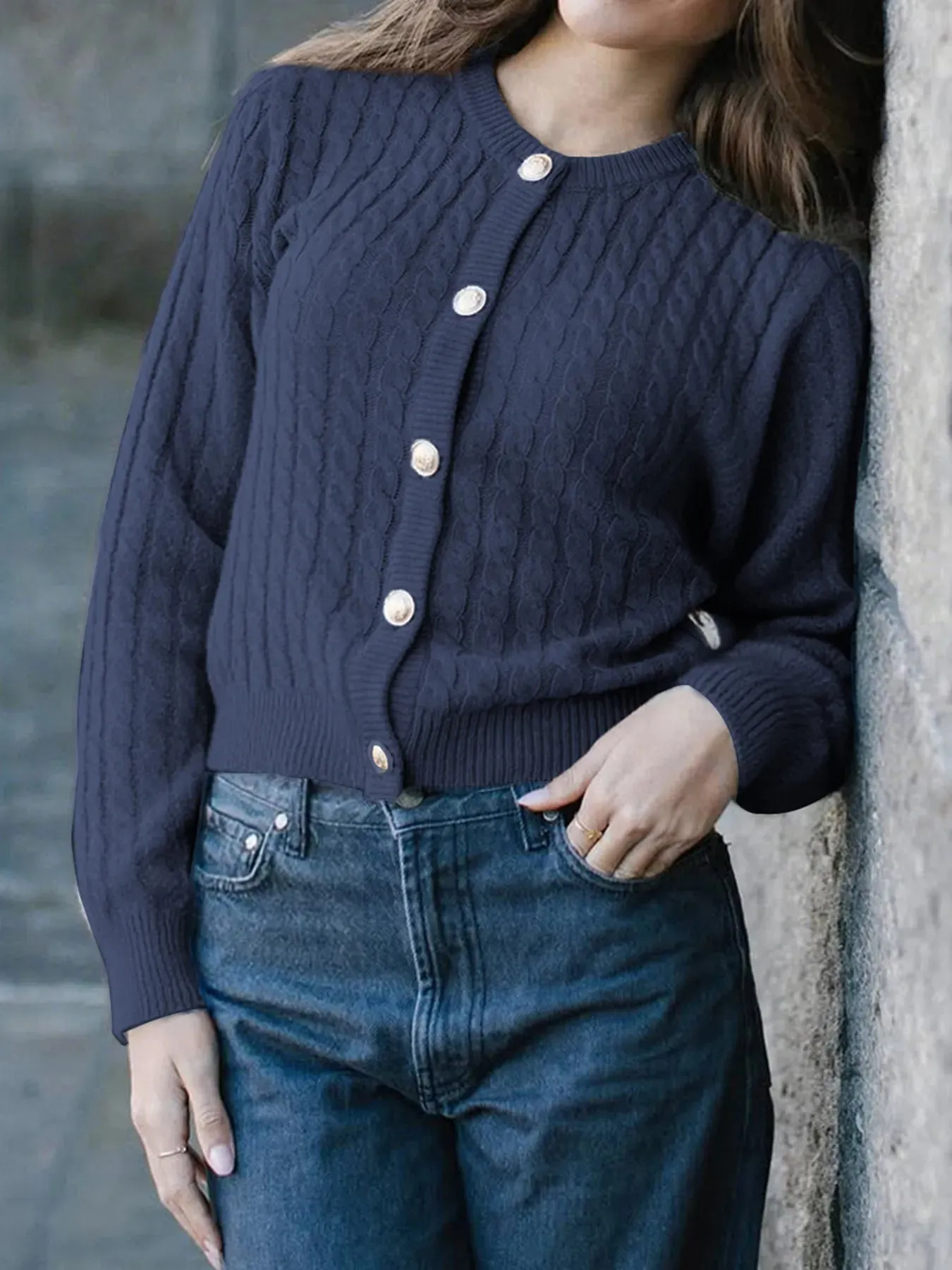 Cable Knit Button-Up Cardigan sold by Charming Charlie product image thumbnail 3