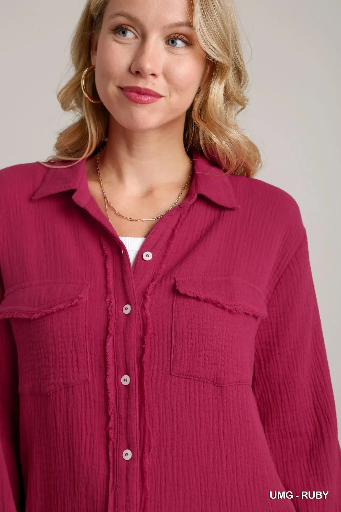 Umgee Cotton Gauze Button Down Shirt Dress sold by Charming Charlie product image thumbnail 5