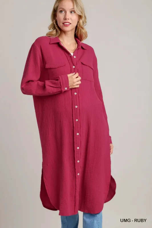 Umgee Cotton Gauze Button Down Shirt Dress sold by Charming Charlie