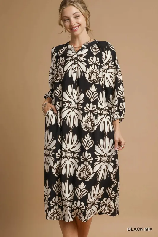 Umgee Mix Abstract Floral Print Midi Dress sold by Charming Charlie