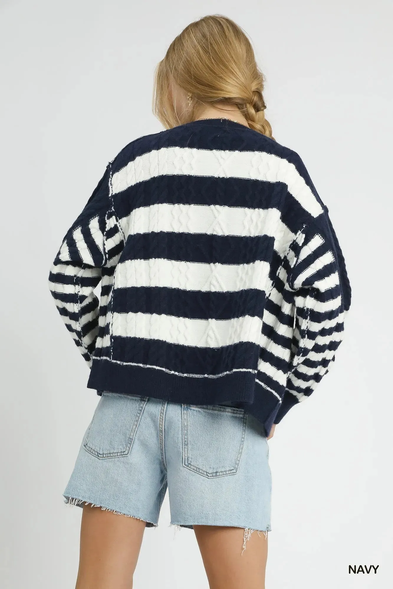 Umgee Cable-Knit Stripe Button-Up Cardigan sold by Charming Charlie product image thumbnail 2
