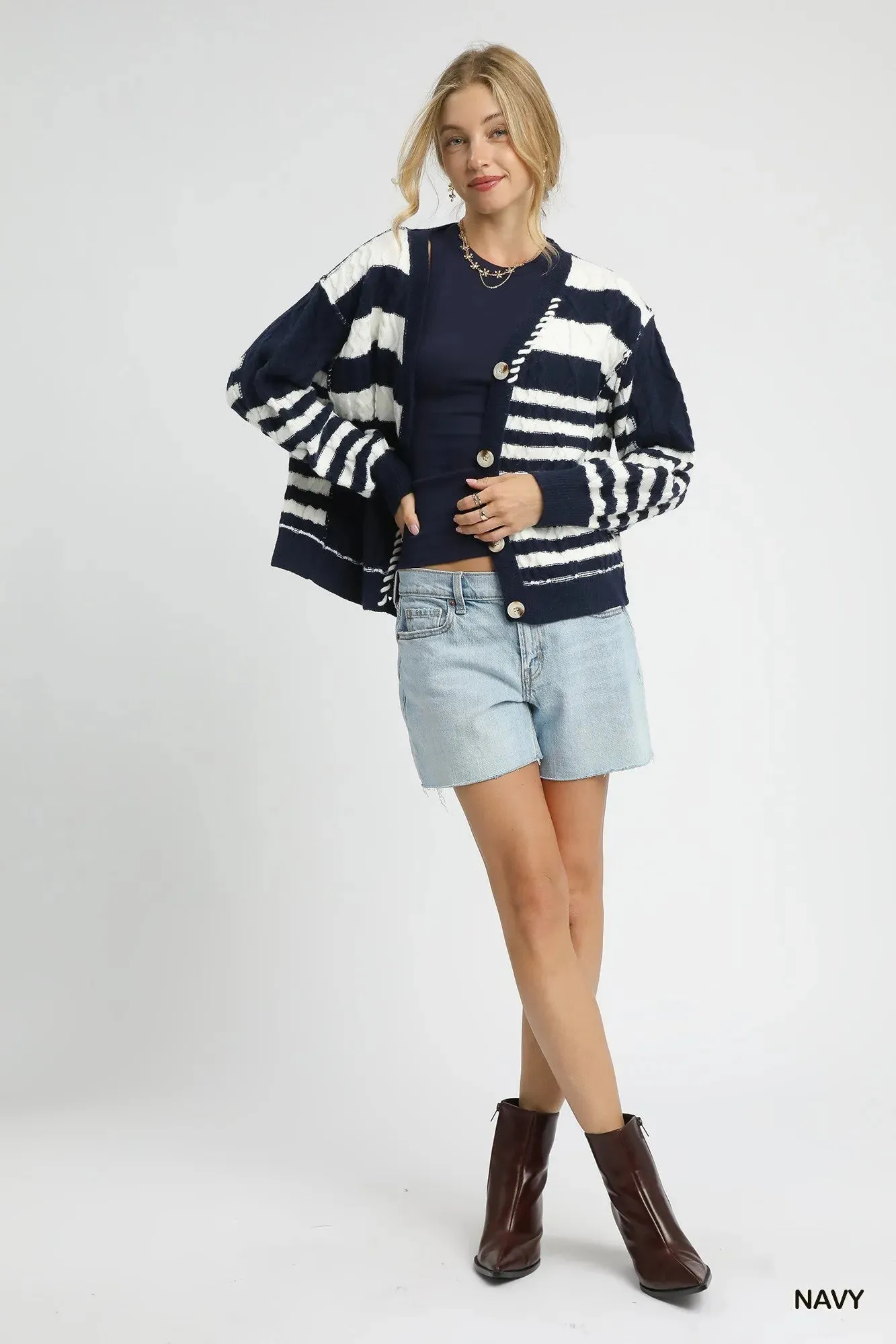 Umgee Cable-Knit Stripe Button-Up Cardigan sold by Charming Charlie product image thumbnail 4