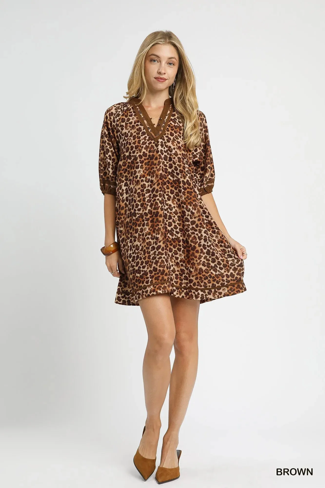Umgee Full Size Leopard Print Mini Dress with Contrast Trim Plus Size sold by Charming Charlie product image thumbnail 2