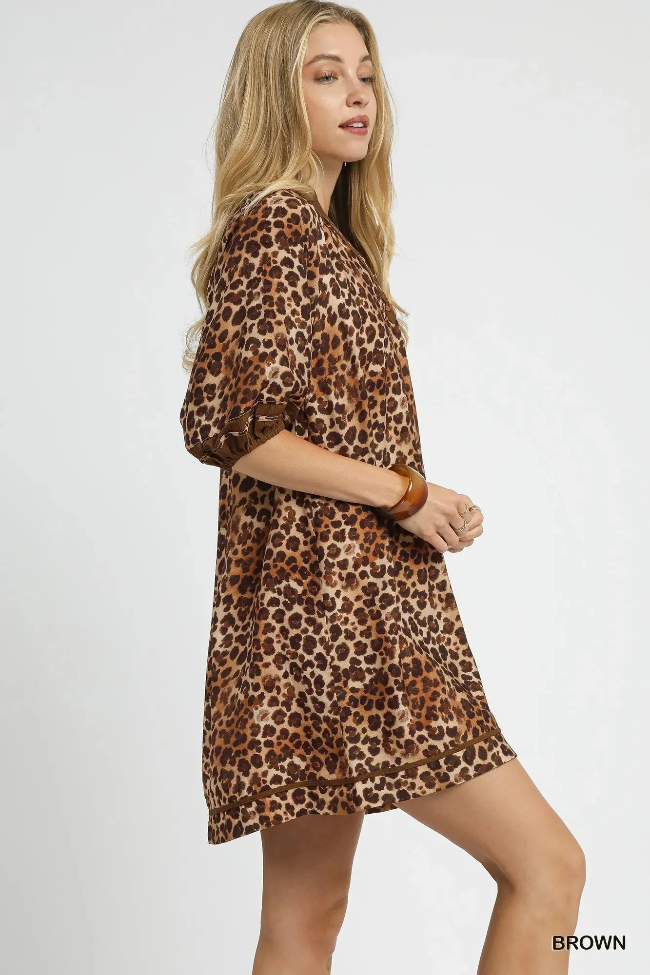 Umgee Full Size Leopard Print Mini Dress with Contrast Trim Plus Size sold by Charming Charlie product image thumbnail 3