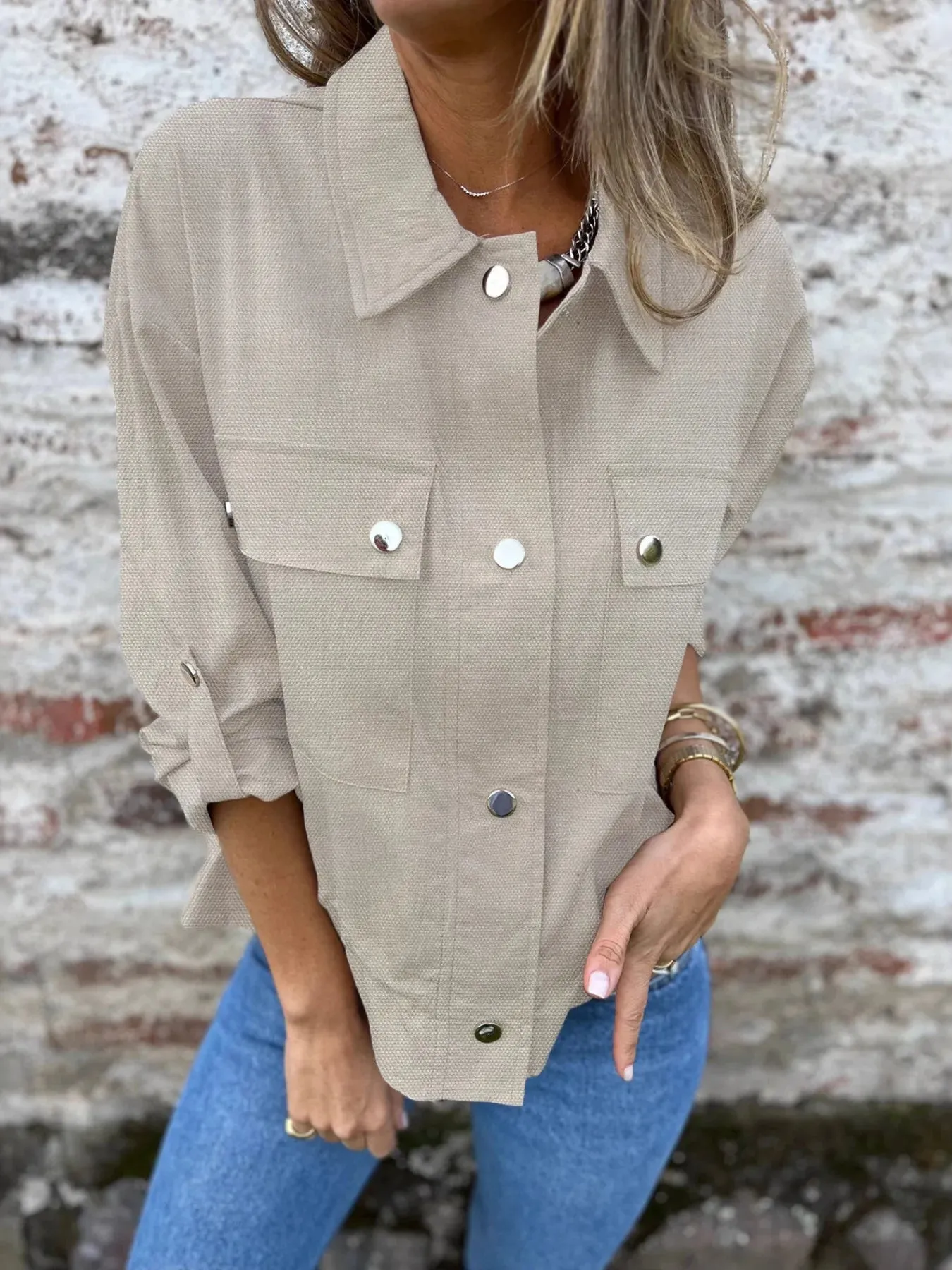 Snap-Down Utility Shacket with Chest Pockets sold by Charming Charlie product image thumbnail 2