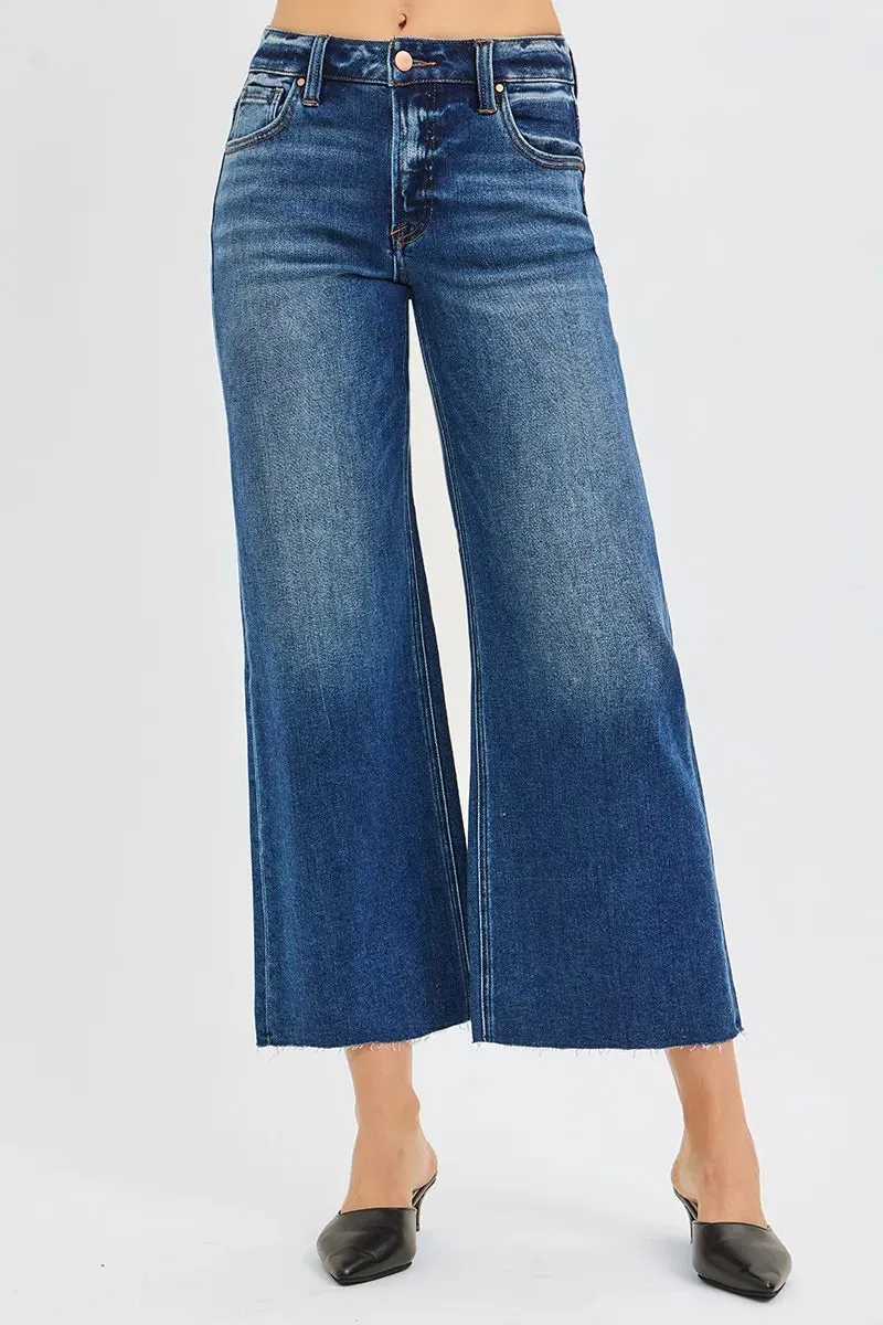 RISEN Full Size Mid Rise Crop Wide Raw Cut Hem Jeans Plus Size sold by Charming Charlie product image thumbnail 2