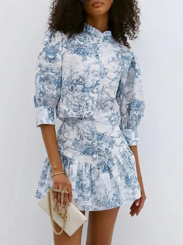 Printed Mock Neck Top and Skirt Set sold by Charming Charlie
