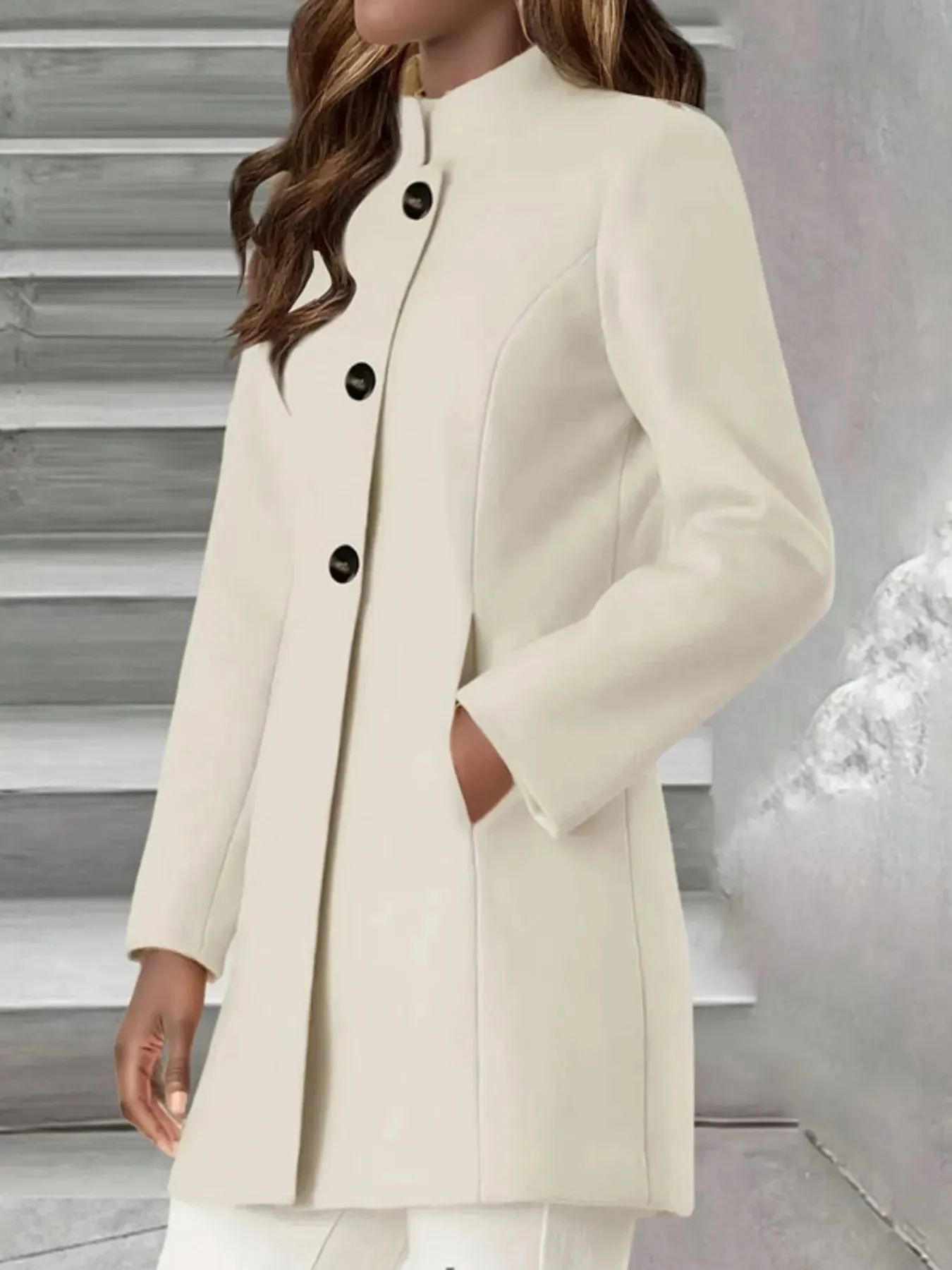 Single-Breasted Stand Collar Coat with Pocket sold by Charming Charlie product image thumbnail 2