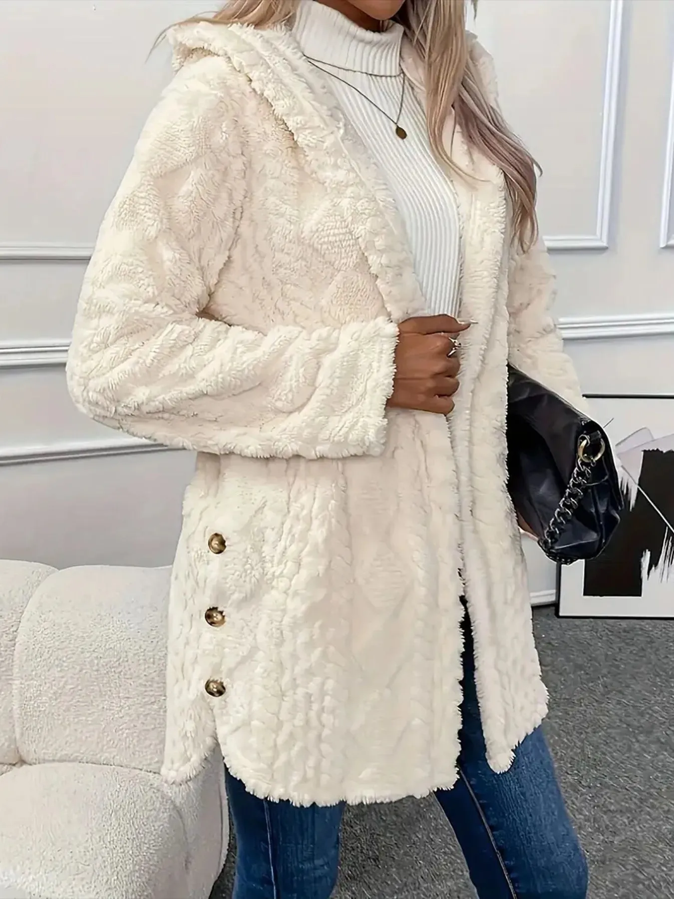 Faux Fur Teddy Coat with Button Front sold by Charming Charlie product image thumbnail 5