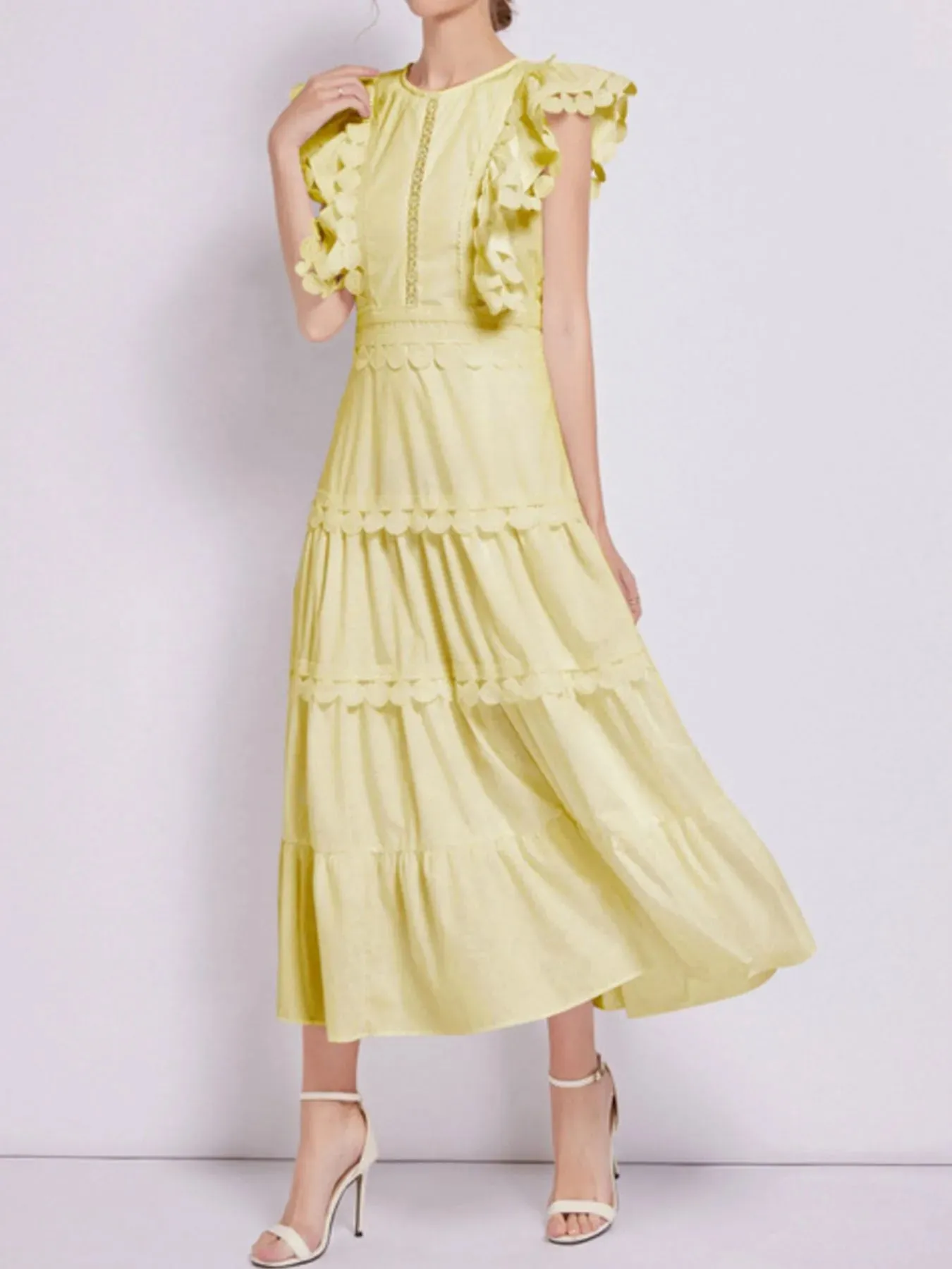 Sleeveless Ruffled Tiered Dress with Embroidered Trim sold by Charming Charlie product image thumbnail 4