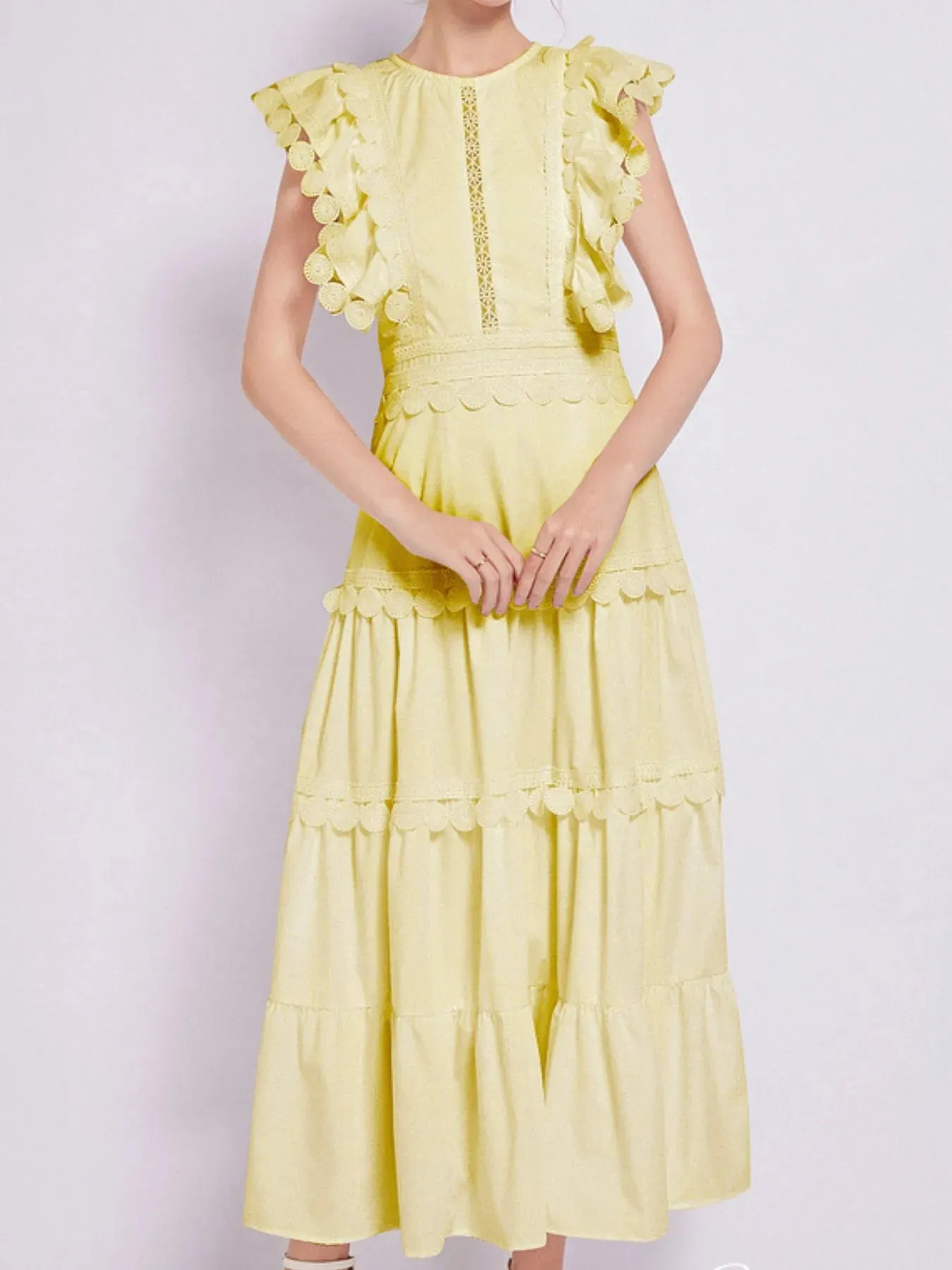Sleeveless Ruffled Tiered Dress with Embroidered Trim sold by Charming Charlie