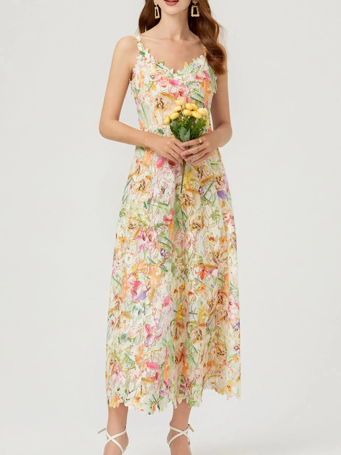 Floral Lace Sleeveless V-Neck Midi Dress sold by Charming Charlie product image thumbnail 4