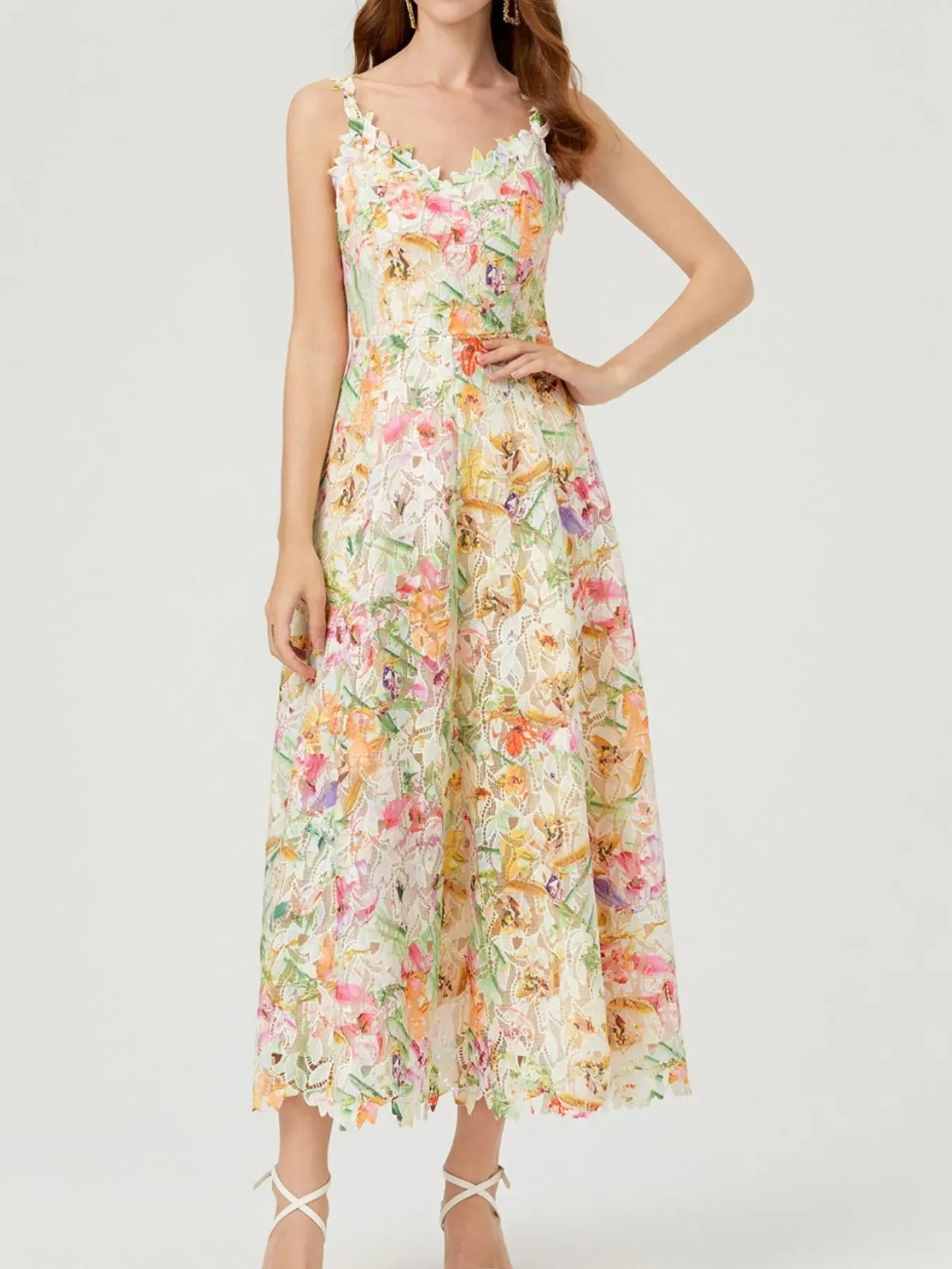 Floral Lace Sleeveless V-Neck Midi Dress sold by Charming Charlie