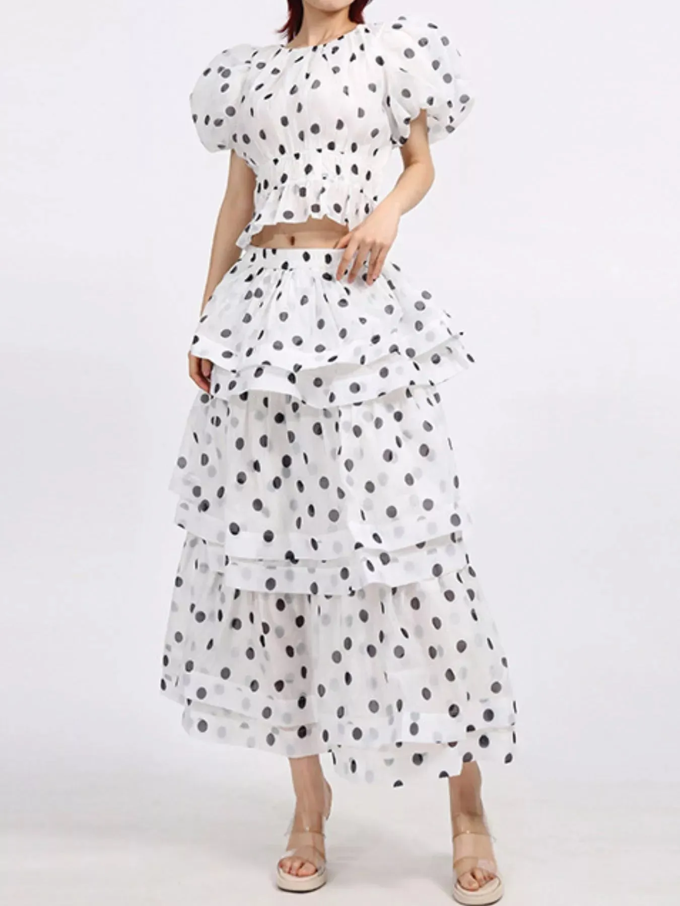 Polka Dot Puff Sleeve Top and Skirt Set sold by Charming Charlie product image thumbnail 2