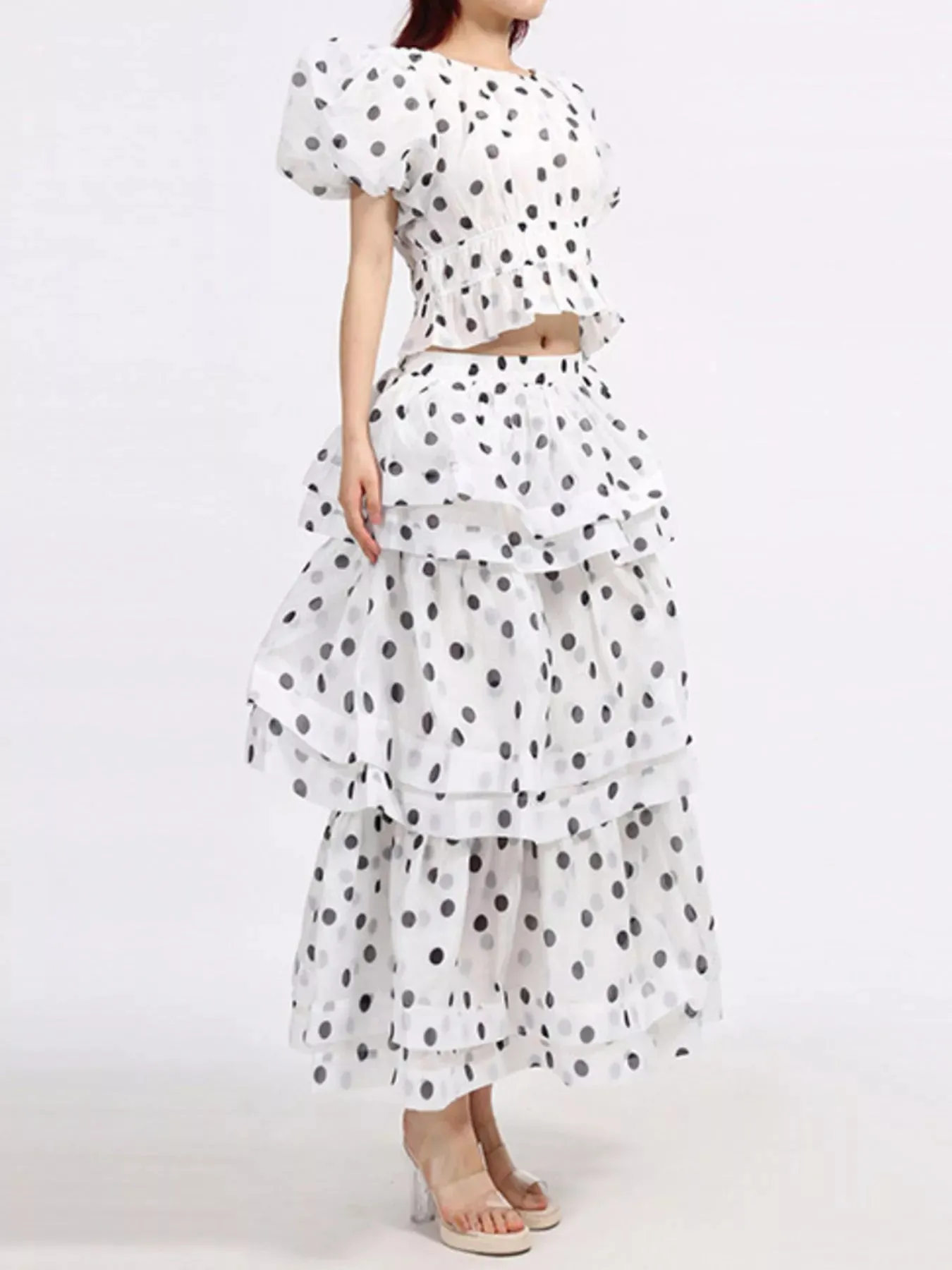Polka Dot Puff Sleeve Top and Skirt Set sold by Charming Charlie product image thumbnail 3