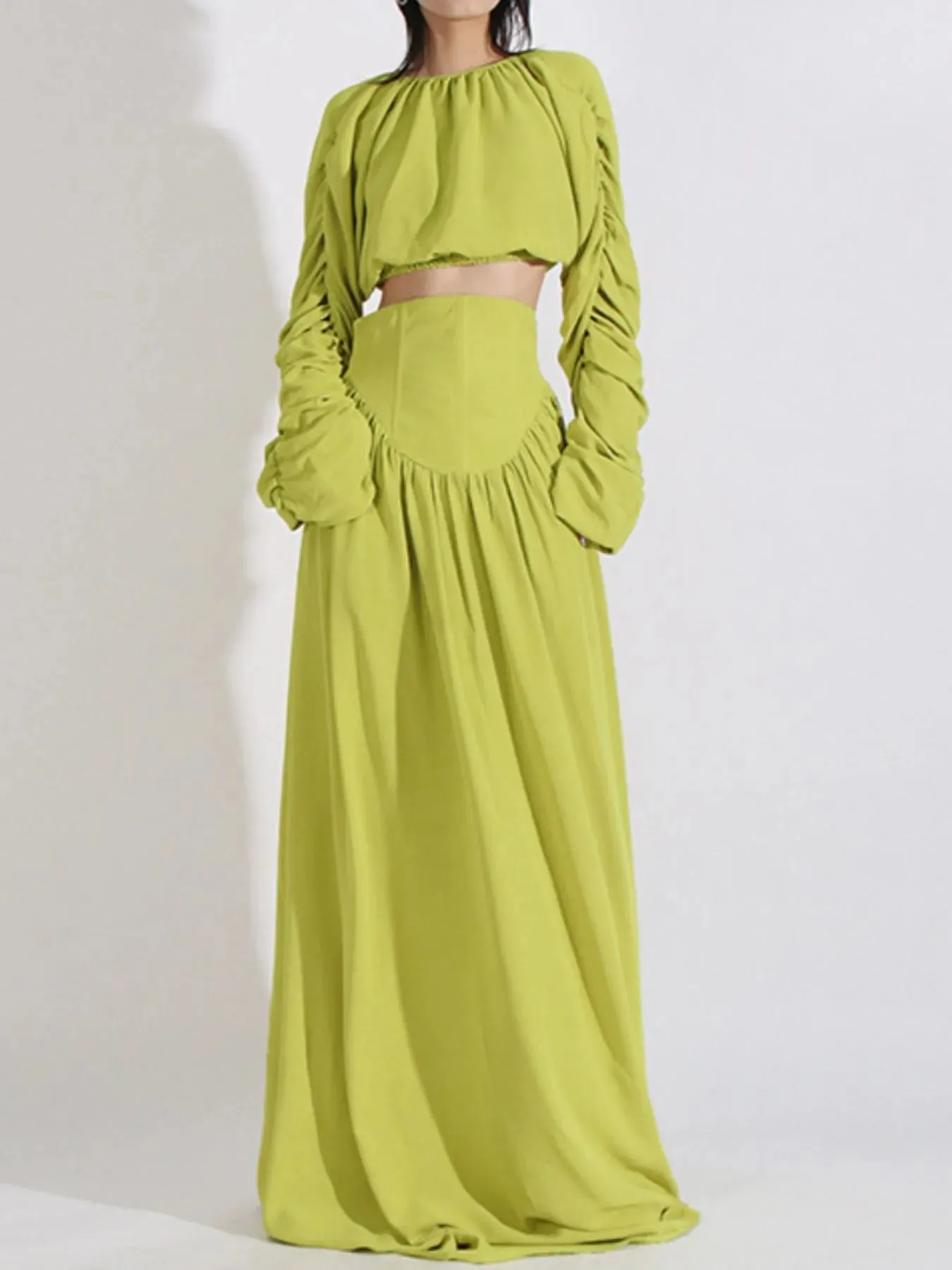 Ruched Long Sleeve Top and High Waist Skirt Set sold by Charming Charlie product image thumbnail 5